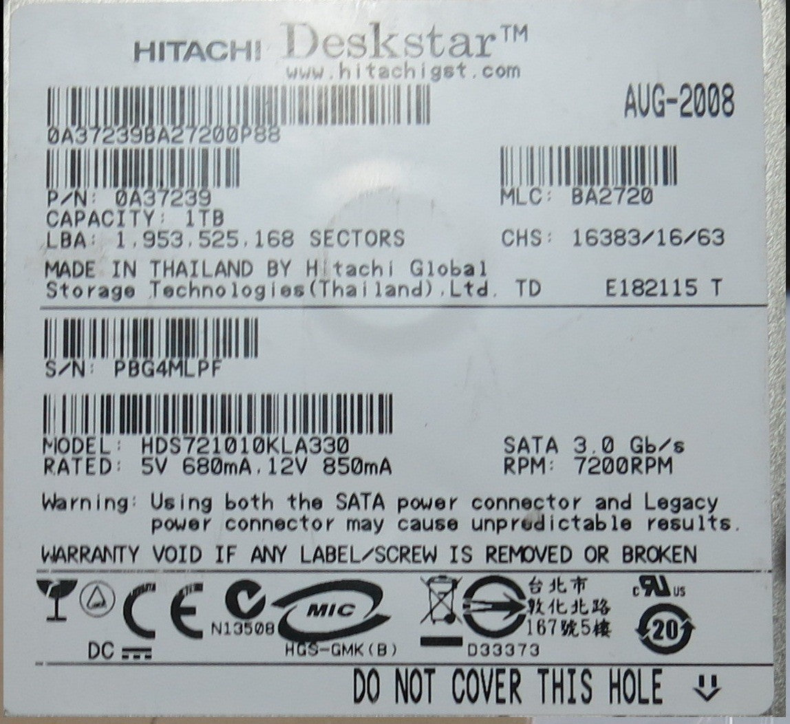 HDS721010KLA330 PN 0A37239BA27200P87  110 0A29636 01 PCB