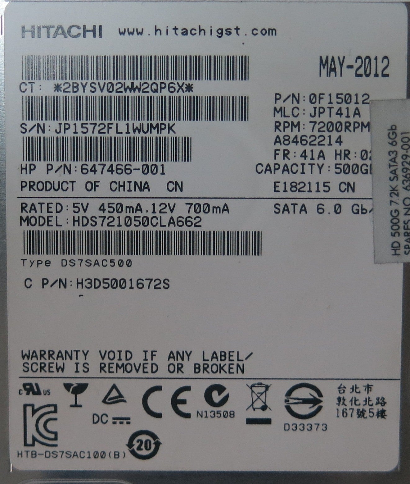 HDS721050CLA662, MLC JPT41A, 110 0A90368 PCB
