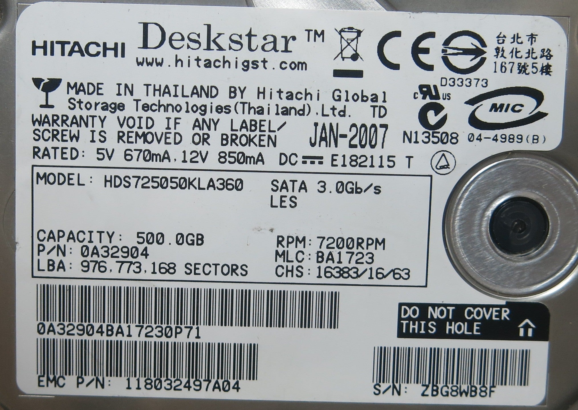 HDS725050KLA360 MLC BA1723 F 0A311669 01 PCB