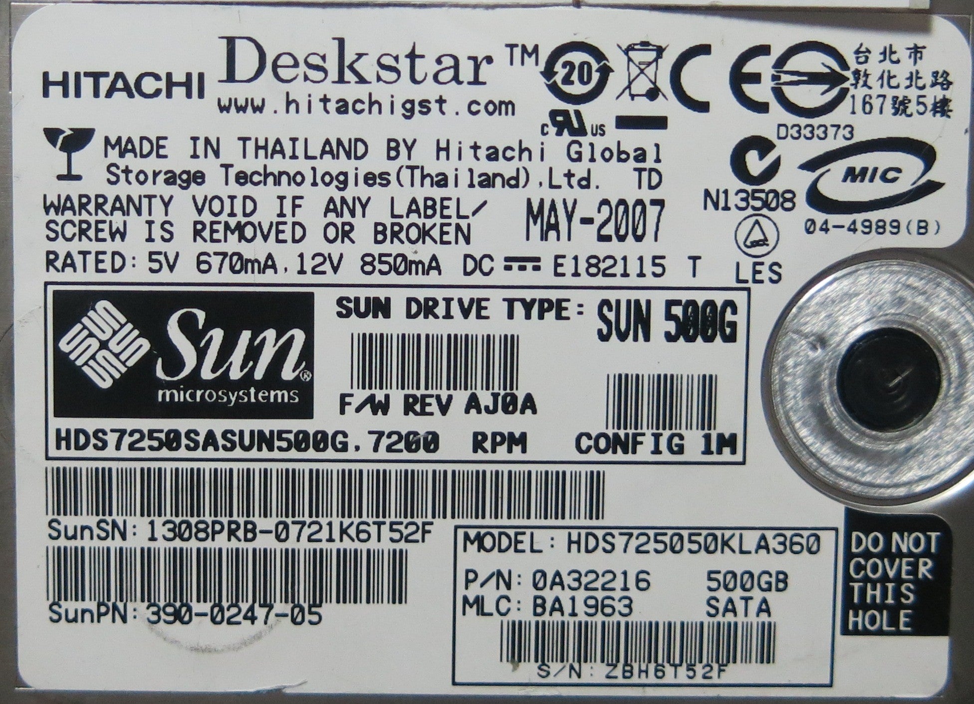 HDS725050KLA360 MLC BA1963 F 0A31169 01 PCB