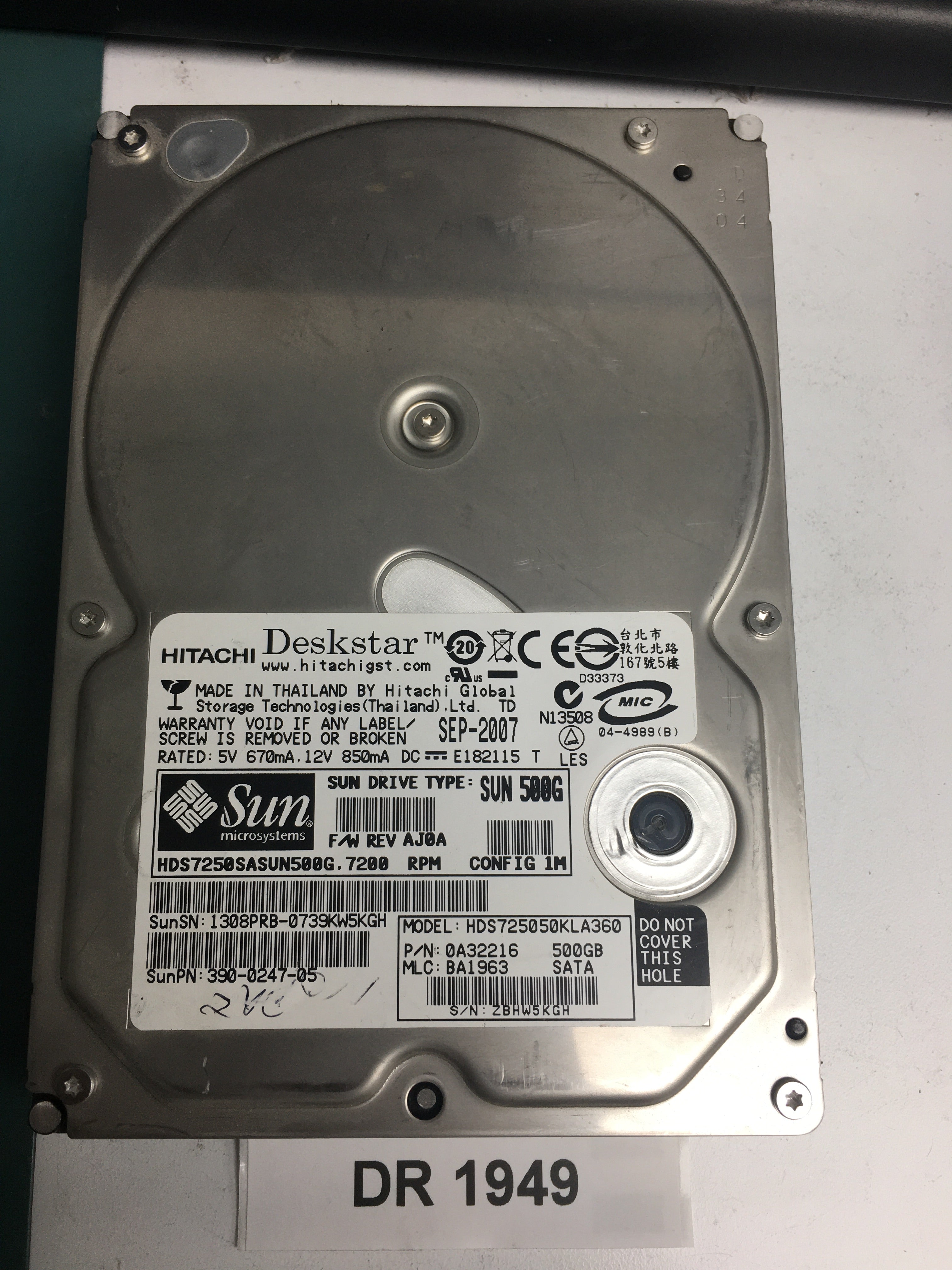 HDS725050KLA360, P/N:0A32216, MLC: BA1963, 500GB 3.5, PCB: F 0A31169 01