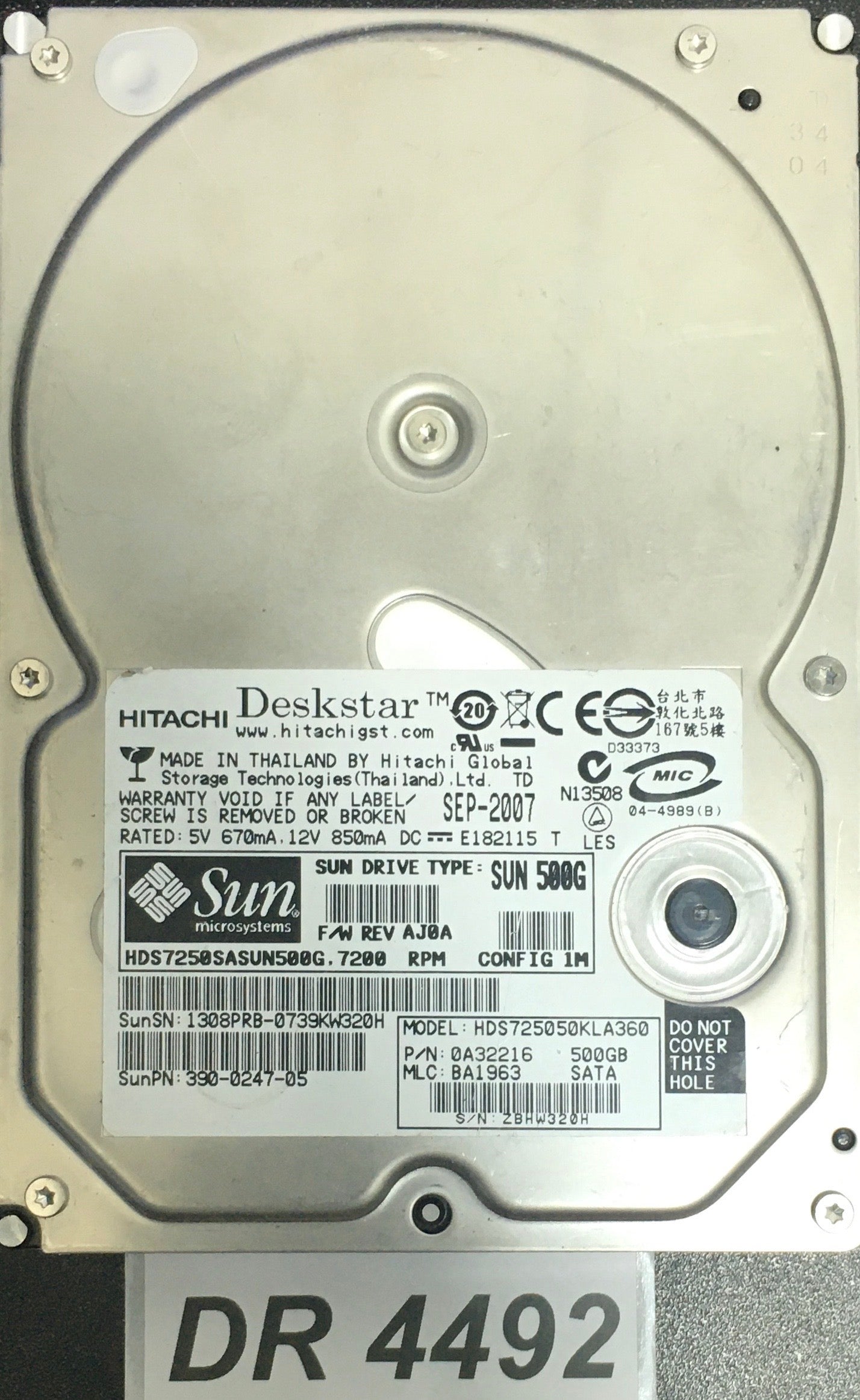 HDS725050KLA360  P/N:0A32216  Serial:ZBHW320H  500GB 3.5  PCB: F 0A31169 01 REV A