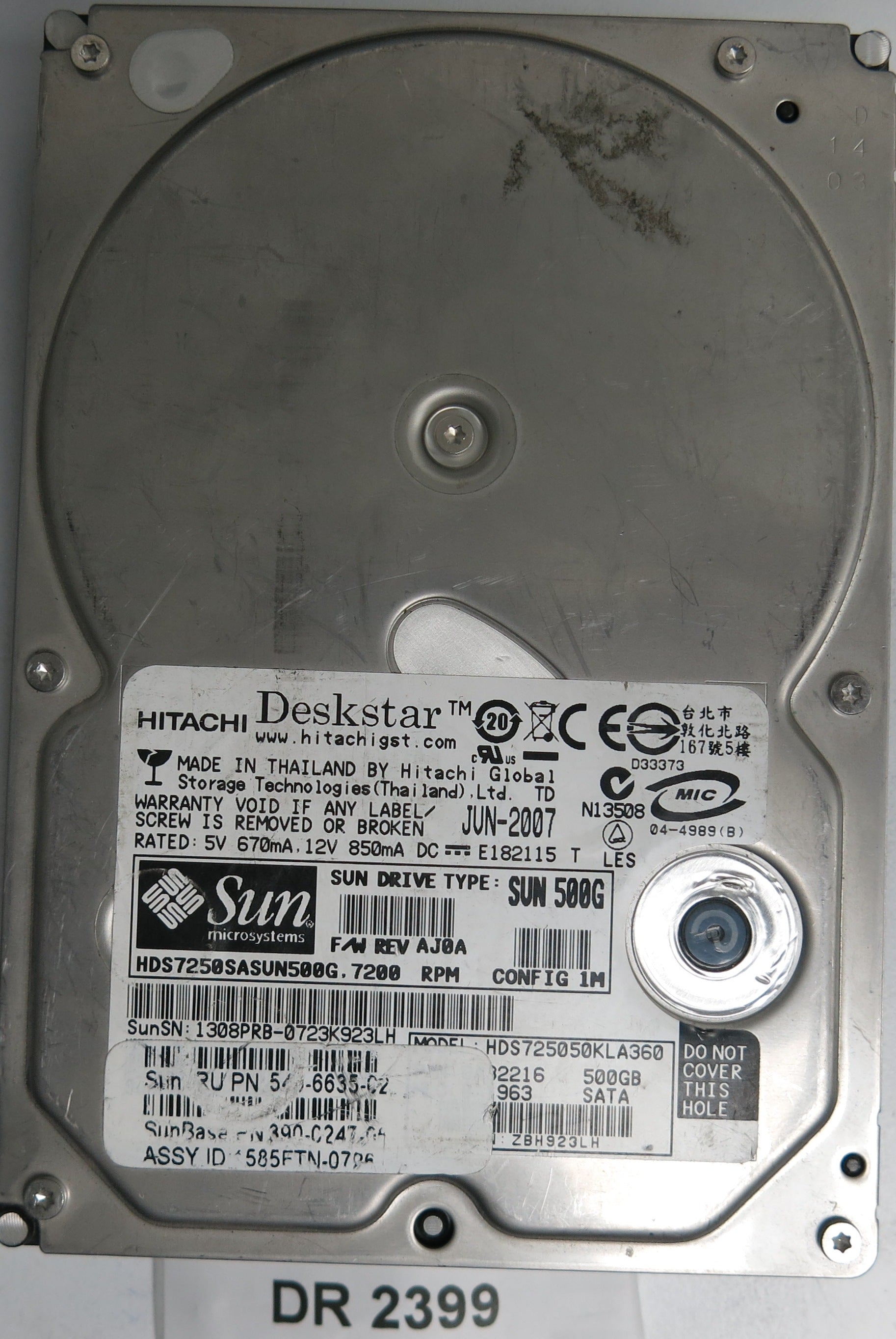 HDS725050KLA360, P/N: 1308PRB-0723K923LH, 500GB 3.5