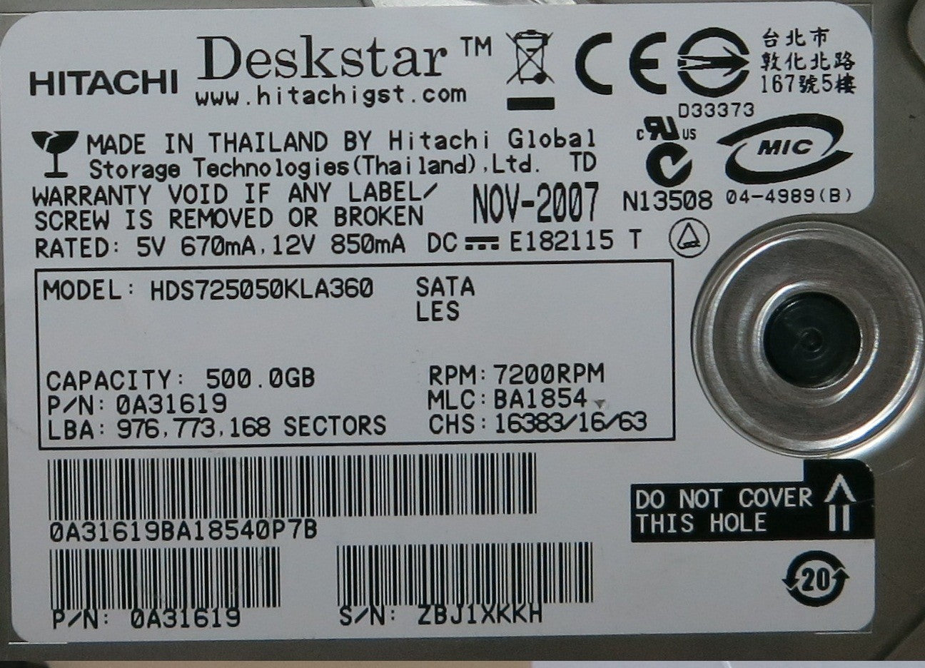HDS725050KLA360 PN 0A31619 F 0A31169 01PCB