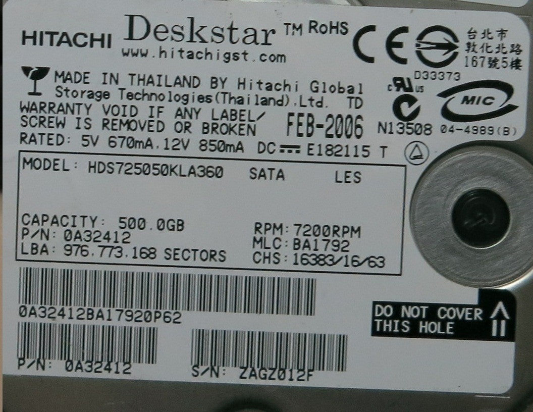 HDS725050KLA360 PN 0A32412 F 0A31169 01 PCB