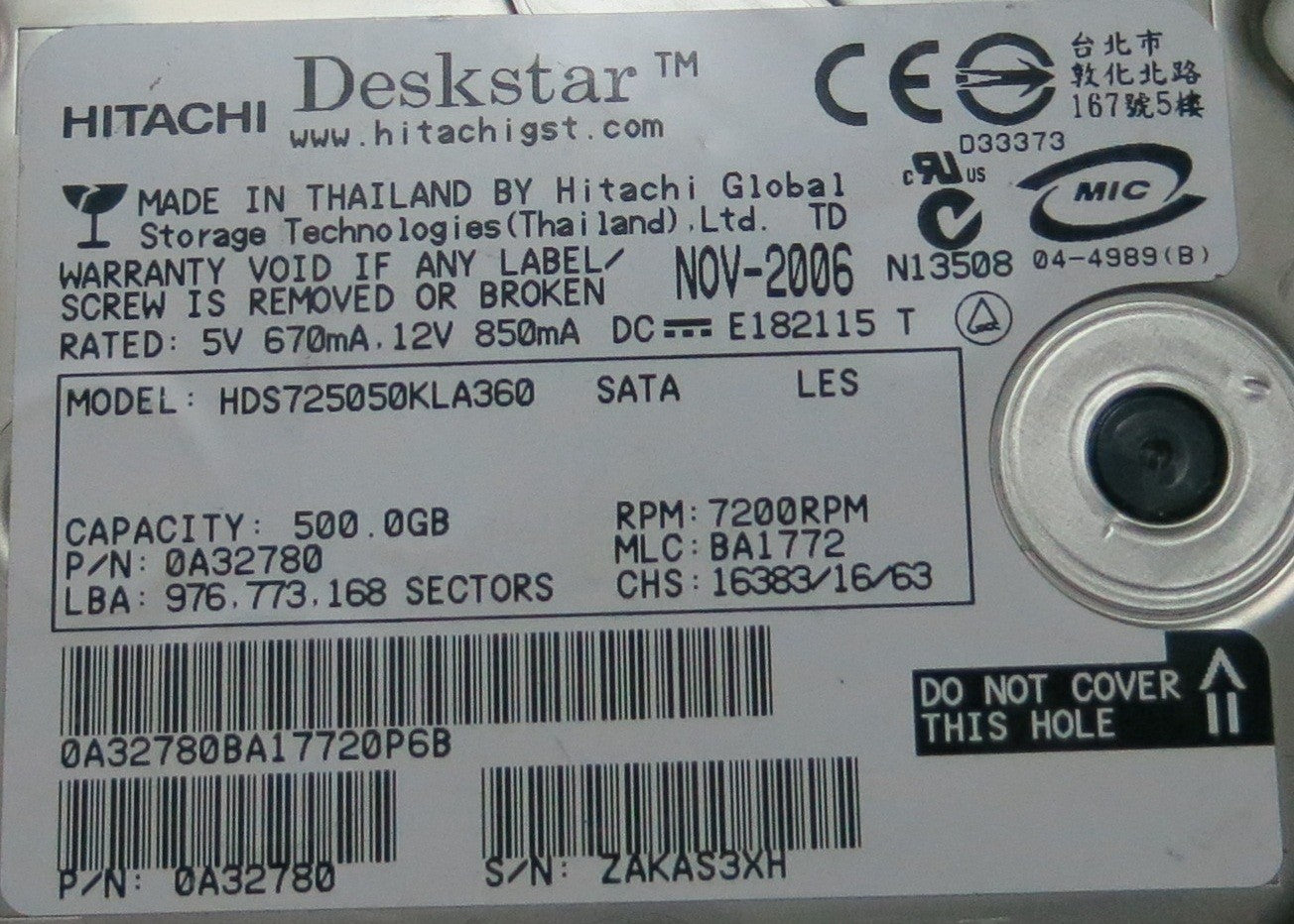 HDS725050KLA360 PN 0A32780 F 0A31169 01 PCB