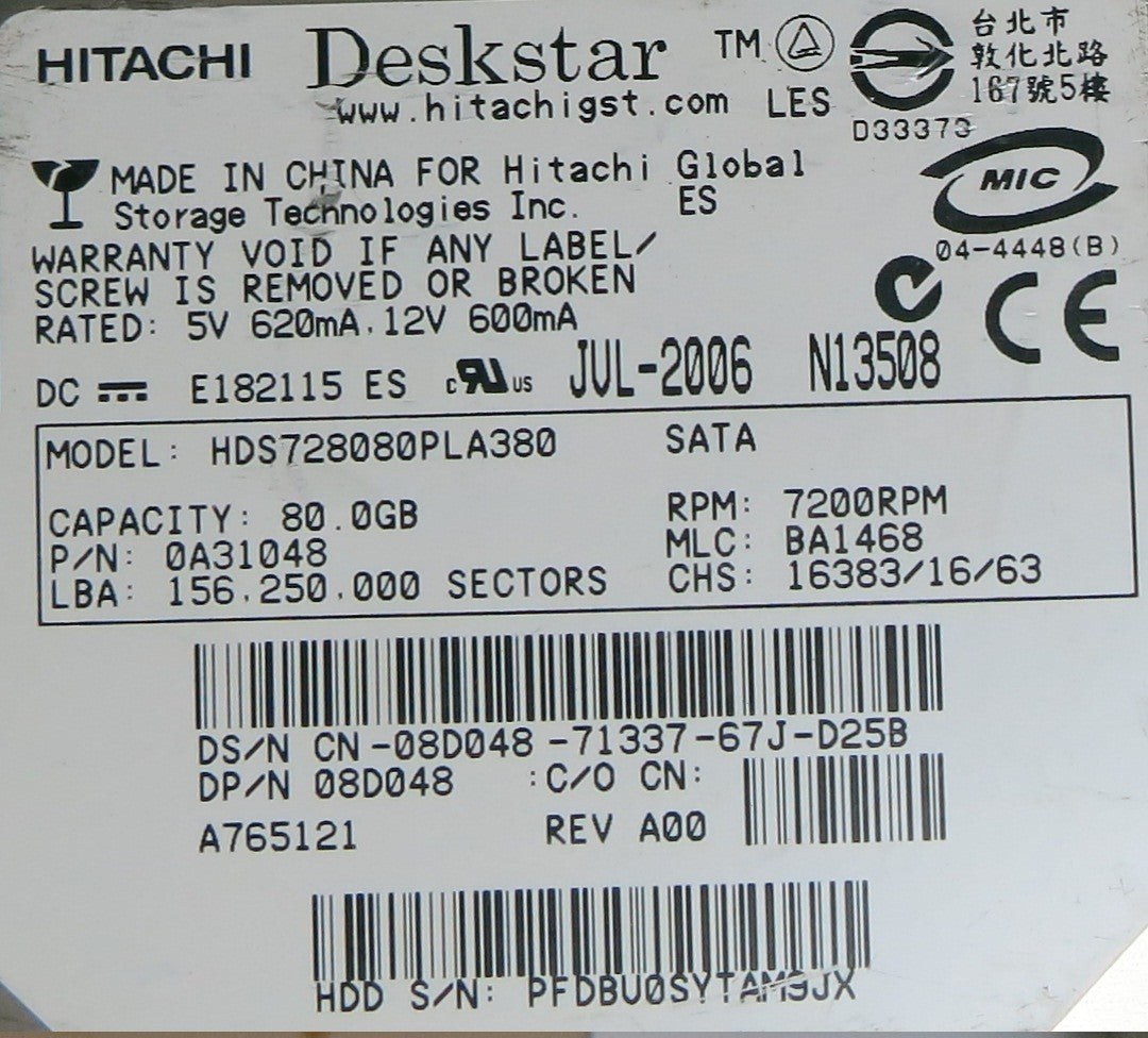 HDS728080PLA380  F 0A30363 01 PCB