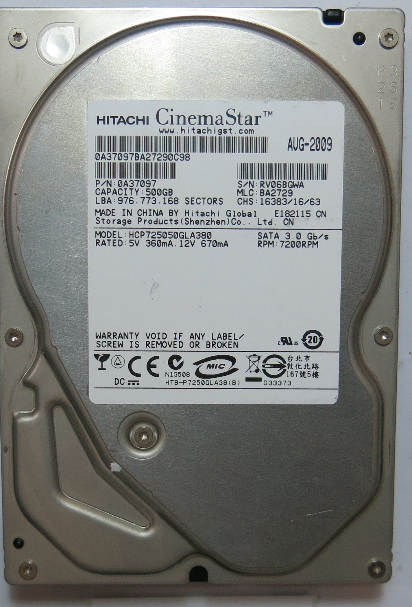 HCP725050GLA380 PCB 110 0A90026 01,  500,GB