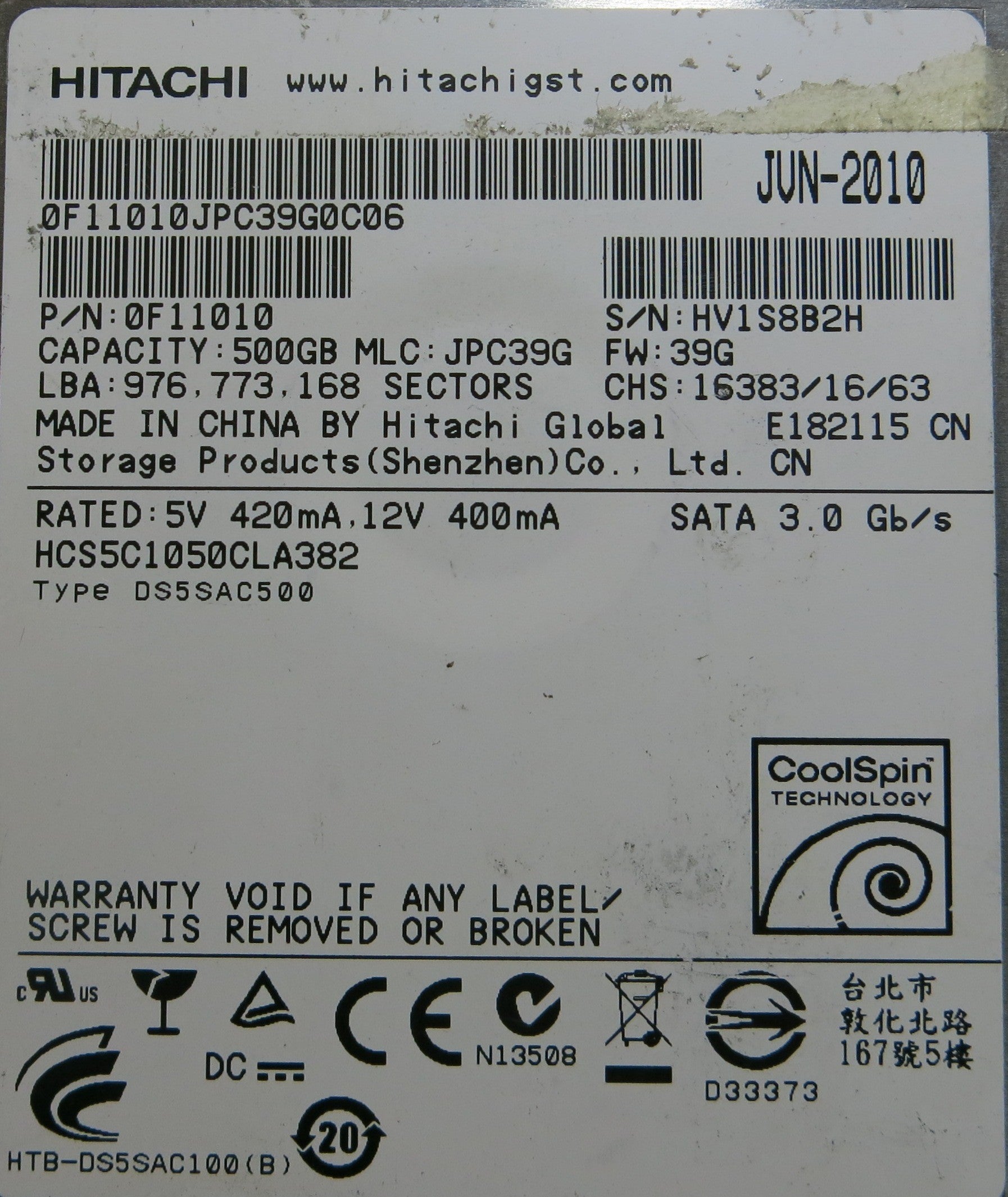 HITACHI HCS5C1050CLA382 P/N 0F11010 FW 39G 110 0A90233 01PCB