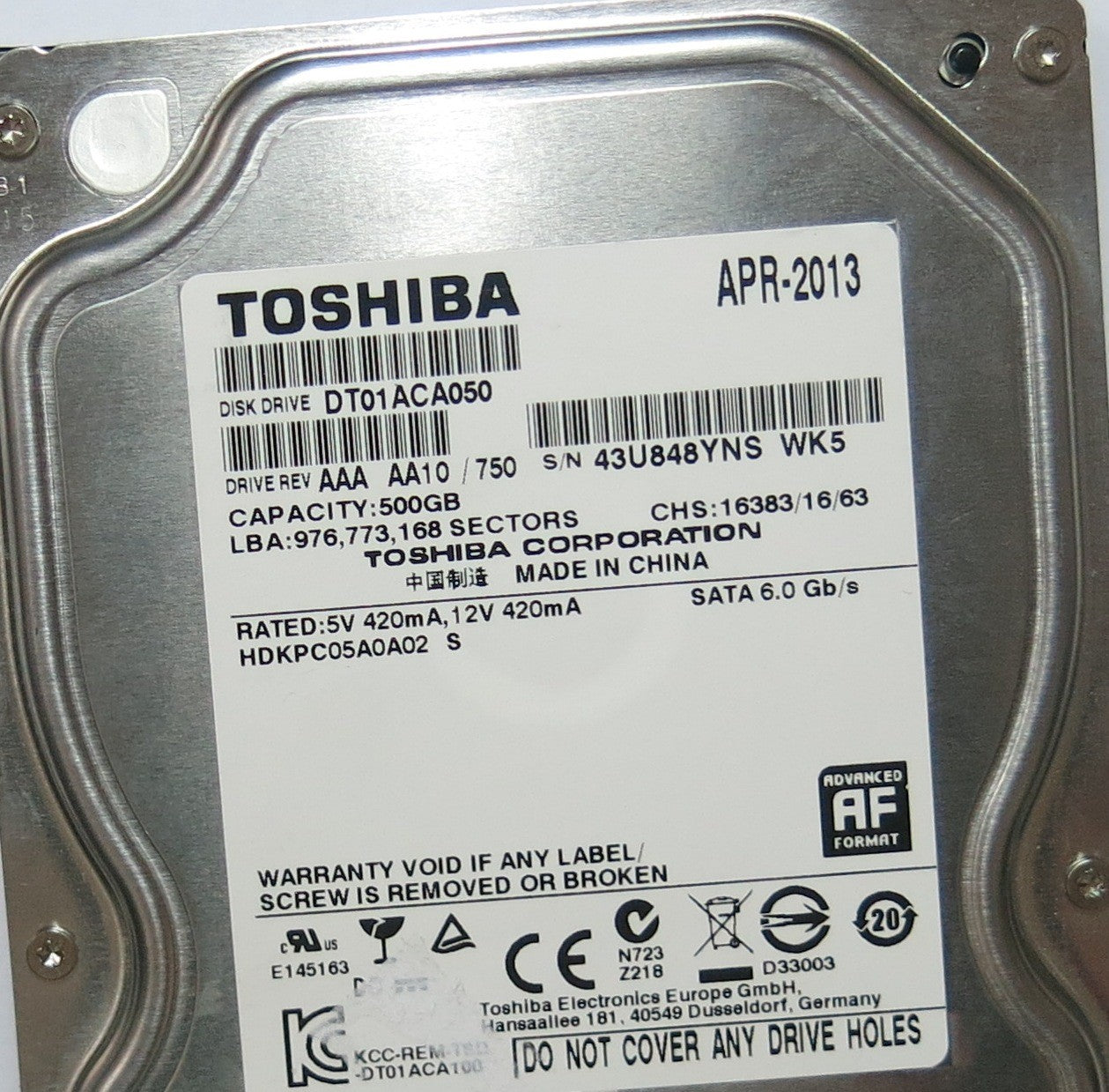 HDKPC05A0A2 PCB: 220 0A90377 01 SERIAL: 43U848YNSWK5 MLC:  500,GB