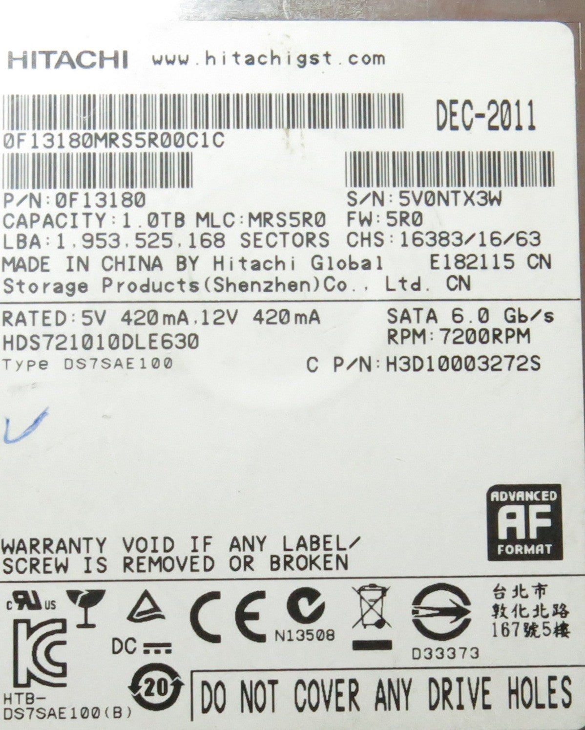 HITACHI HDS721010DLE360, 5R0 PCB