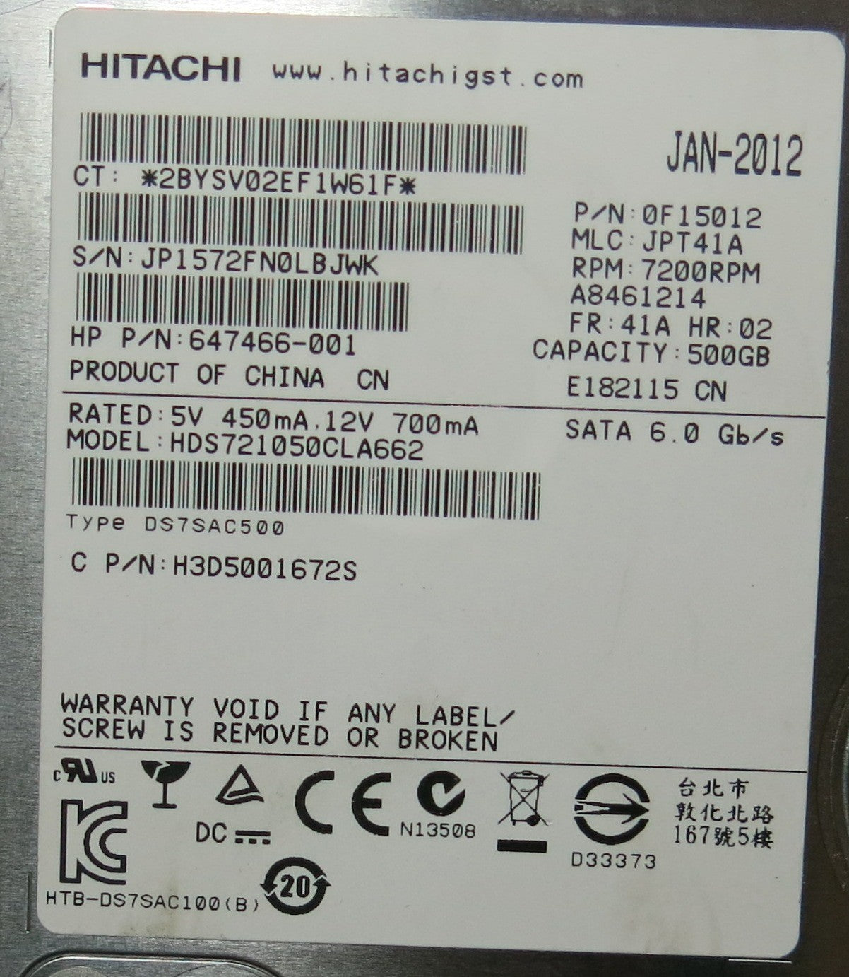 HITACHI HDS721050CLA662,  PCB