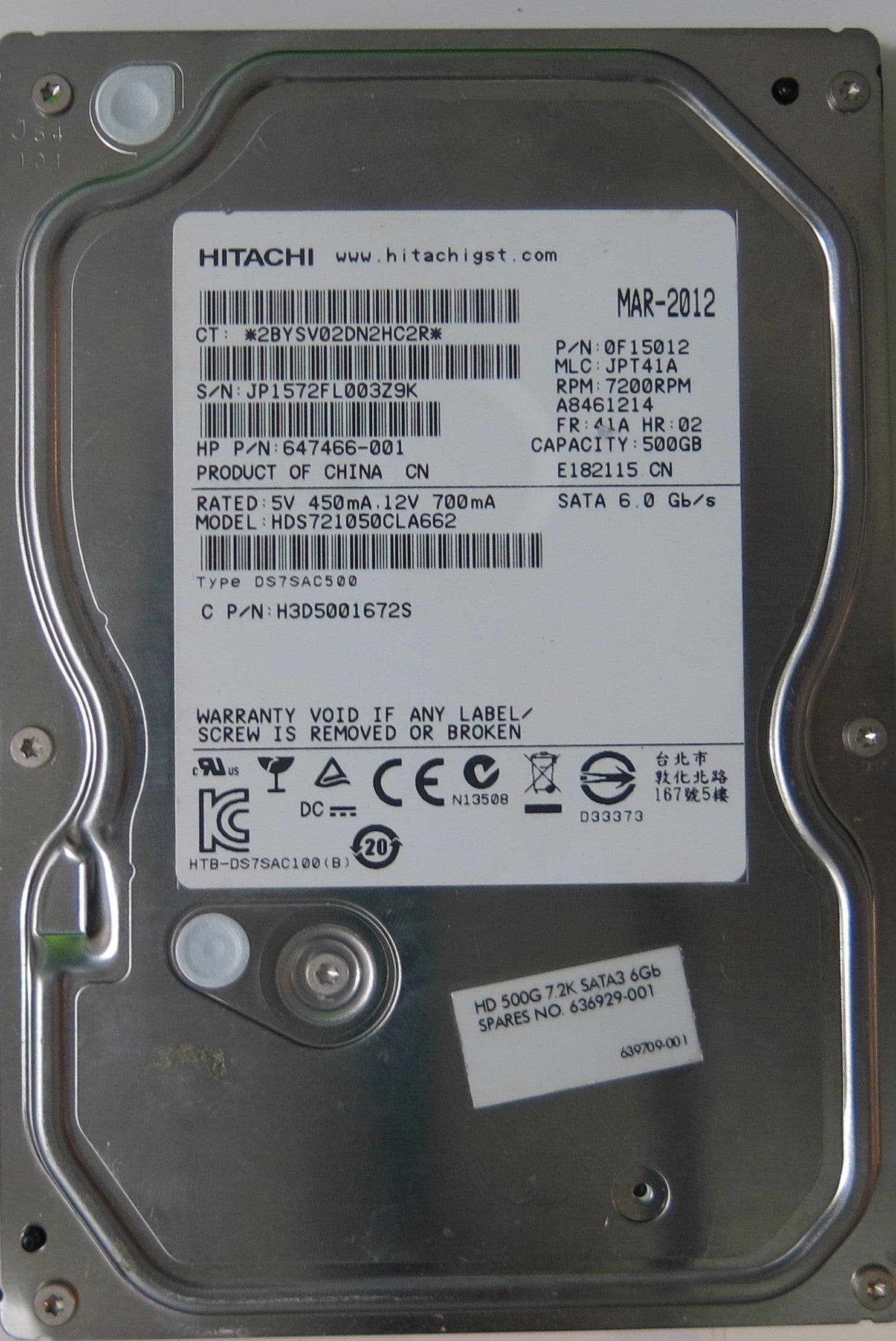 HITACHI HDS721050CLA662 PCB 110 090368 01,  500.GB