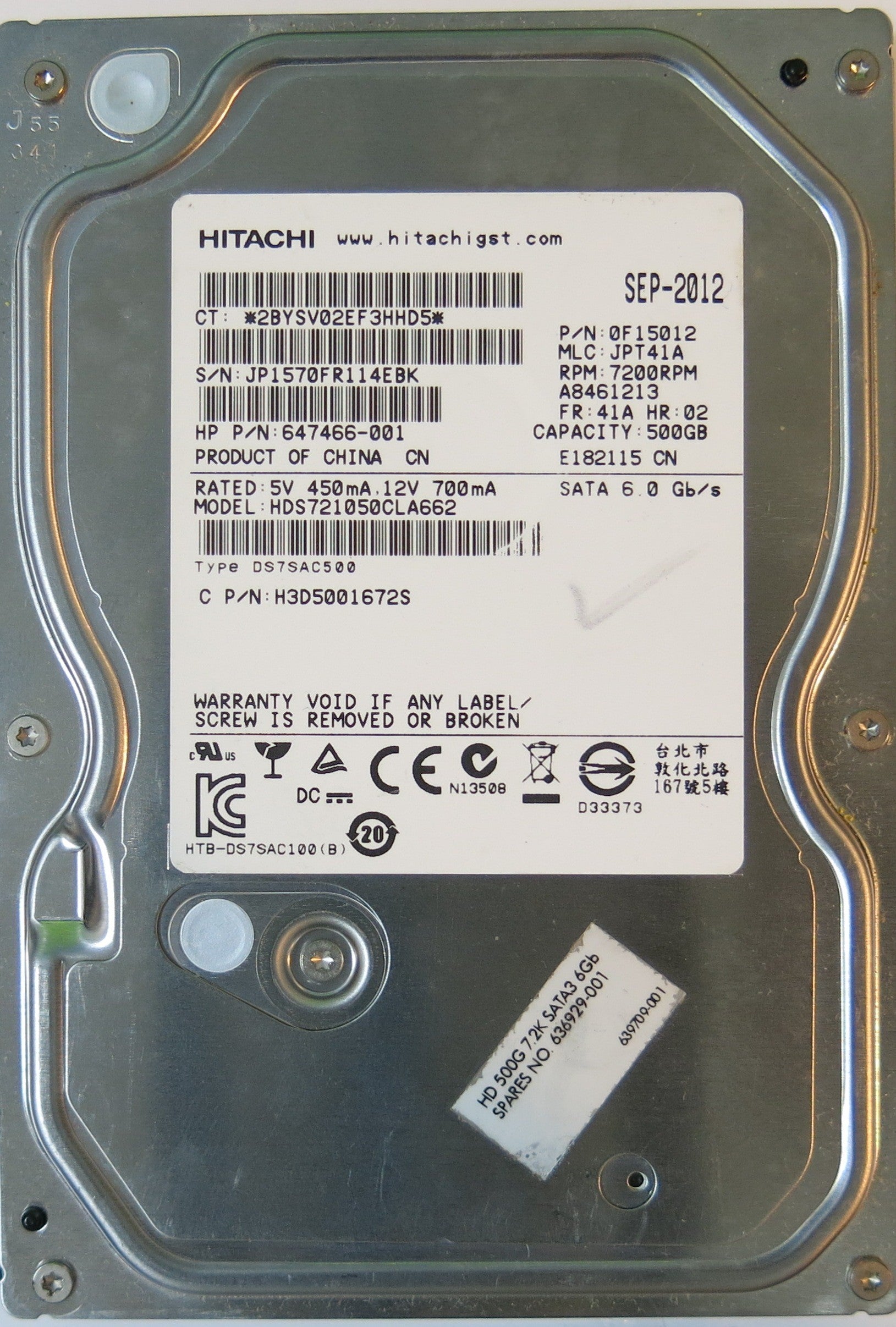 HITACHI HDS721050CLA662 PCB 110 0A90233 01,  500.GB