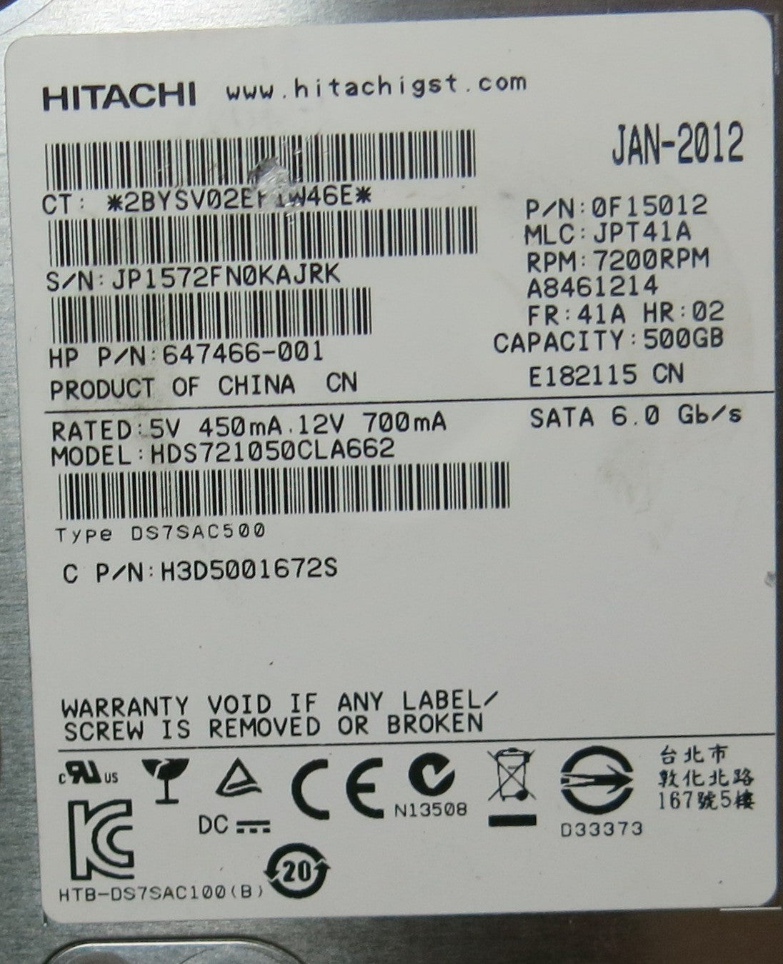 HITACHI HDS721050CLA662,  PCB