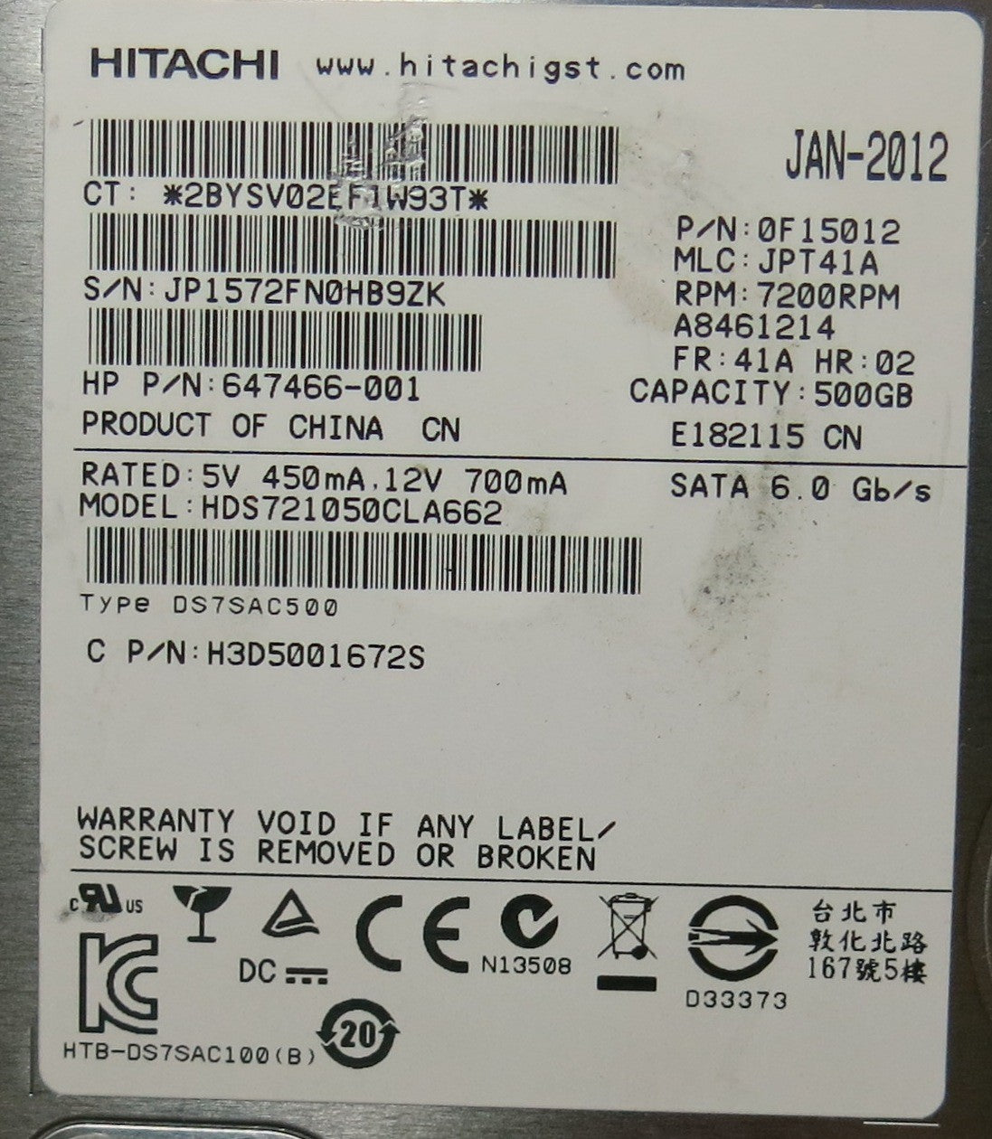 HITACHI HDS721050CLA662,  PCB