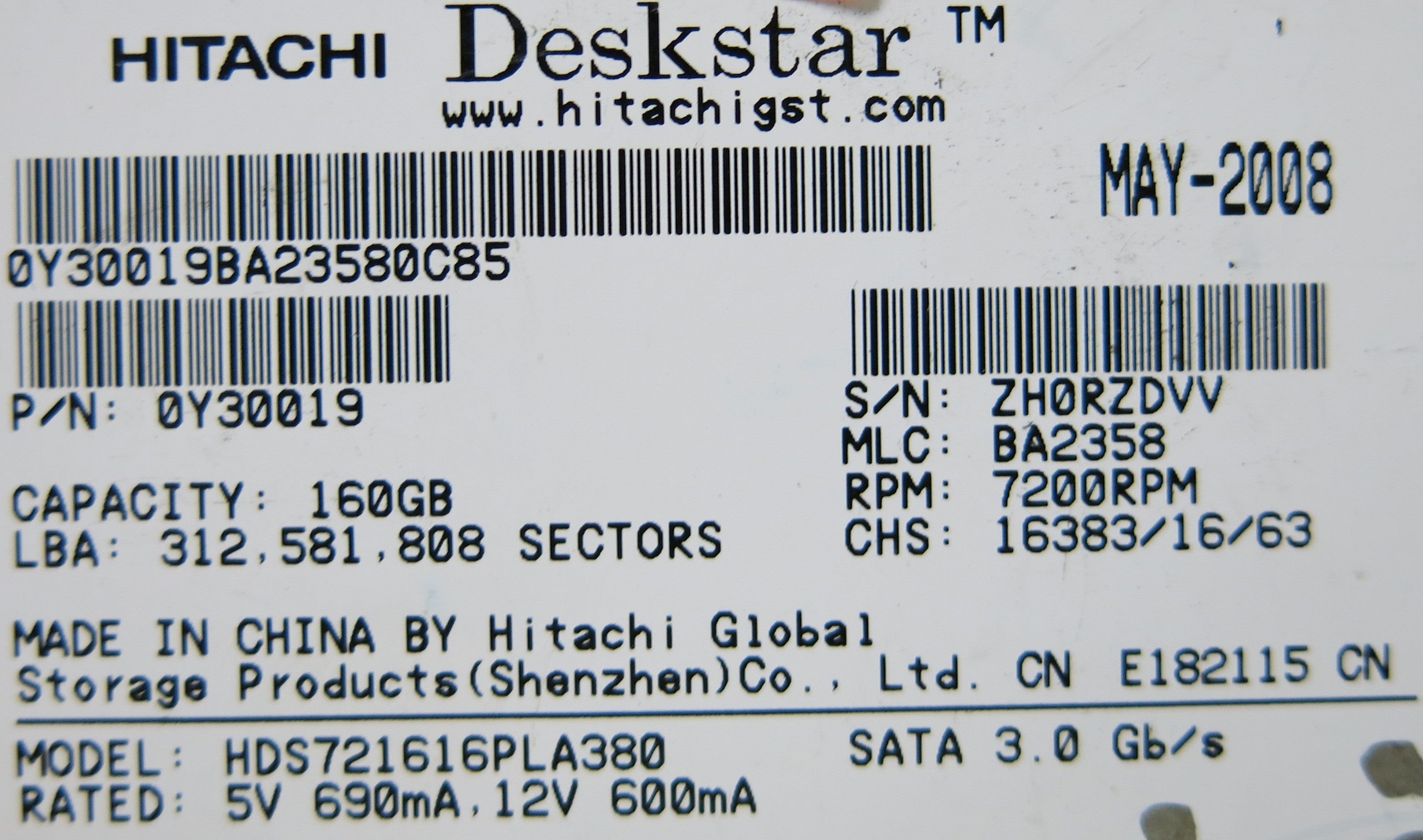 HITACHI HDS721616PLA380 F0A29582 01 PCB