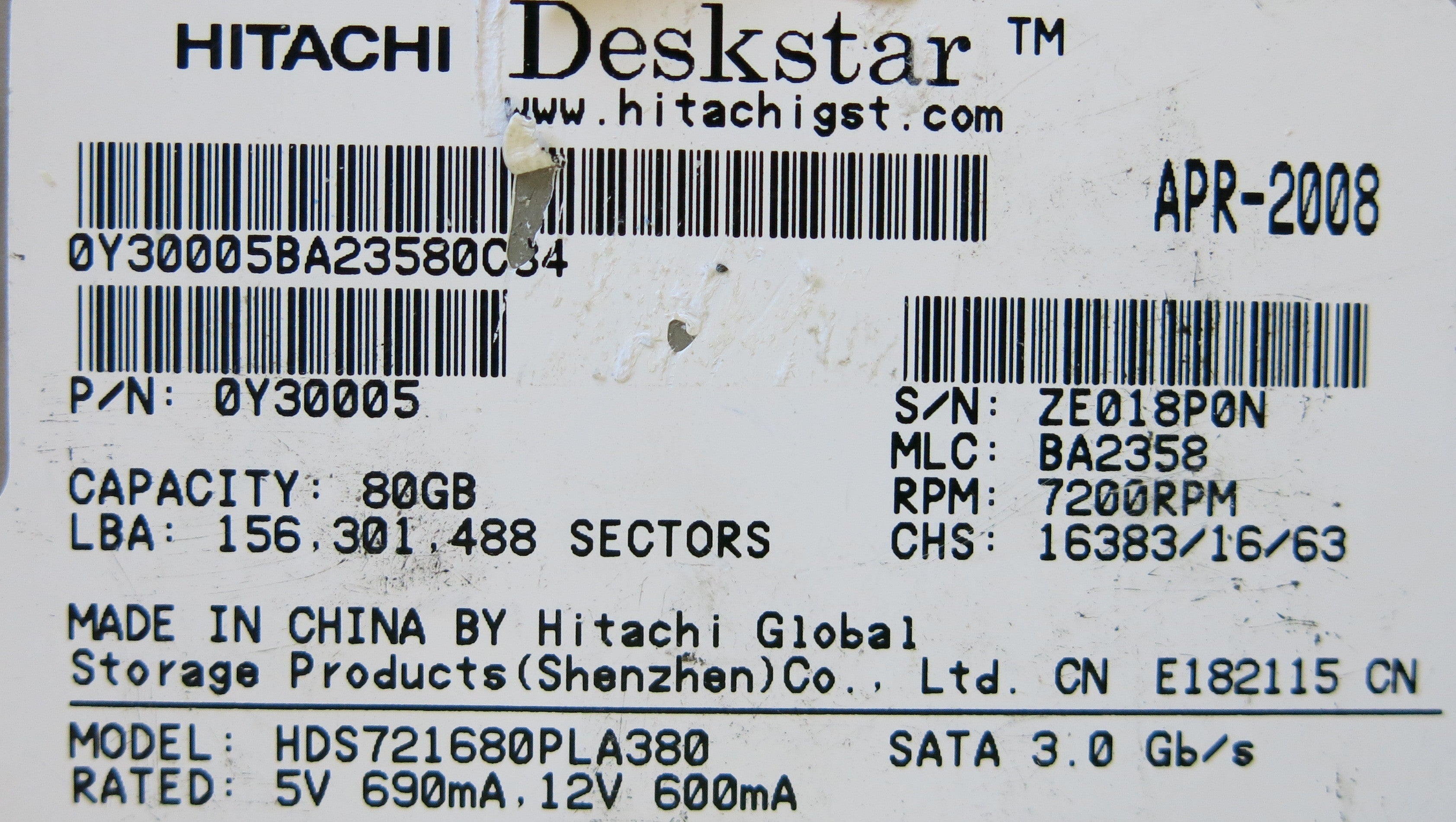 HITACHI HDS721680PLA380 F0A29582 01 PCB
