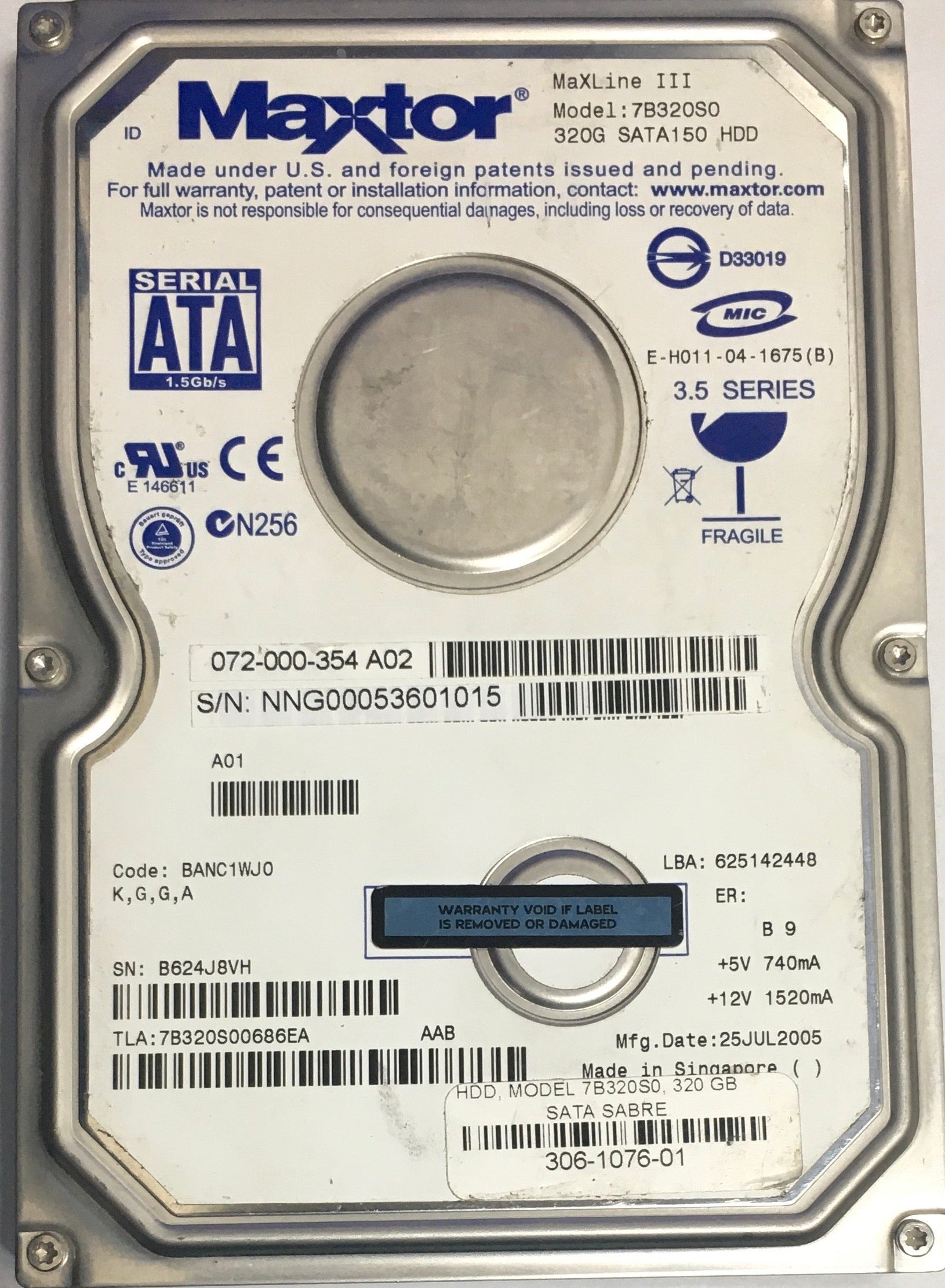 7B320S0,  Serial:BANC1WJ0,  320GB 3.5,  PCB:301931103- REV A
