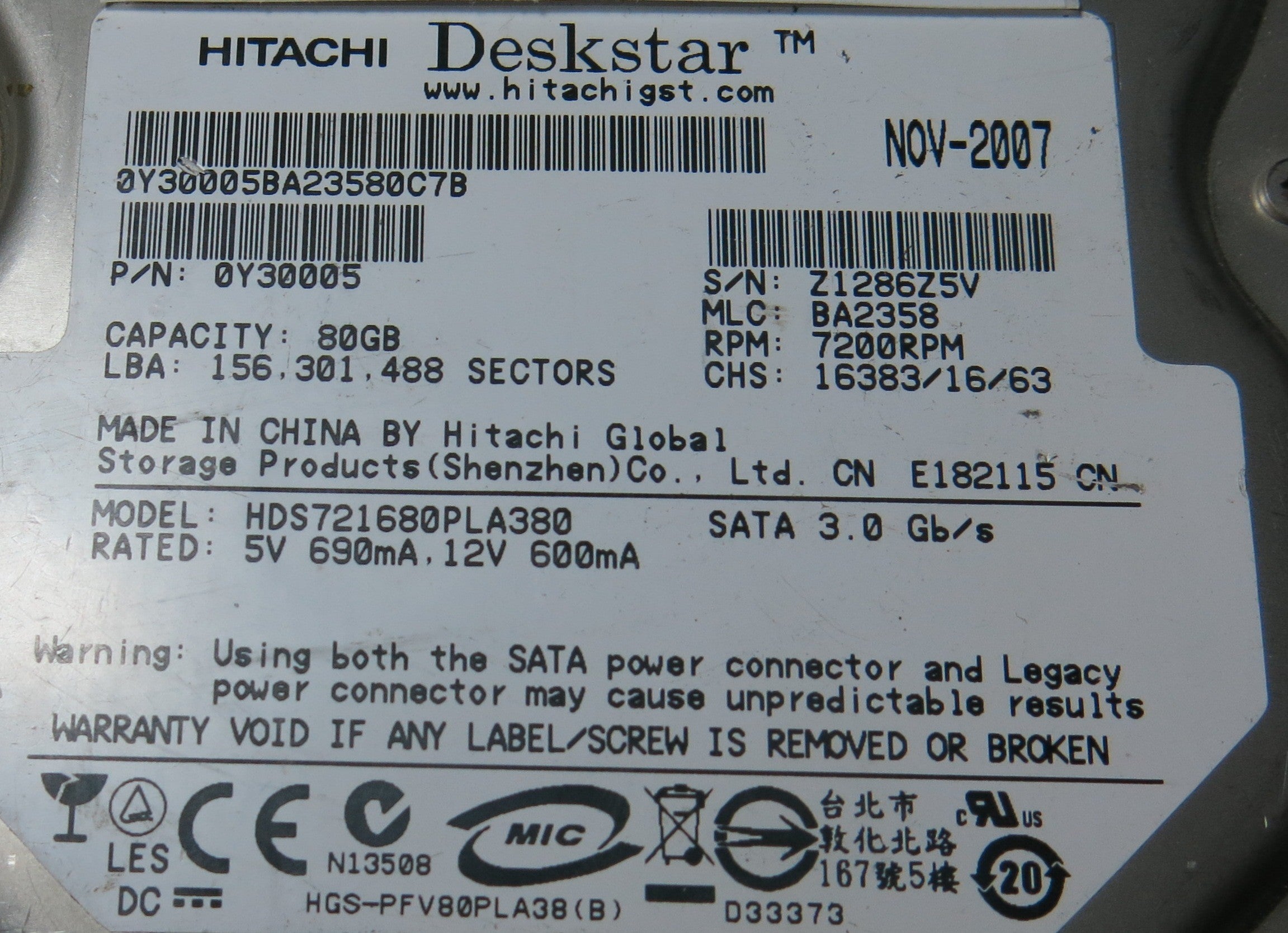 HITACHI HDS721680PLA380,  PCB