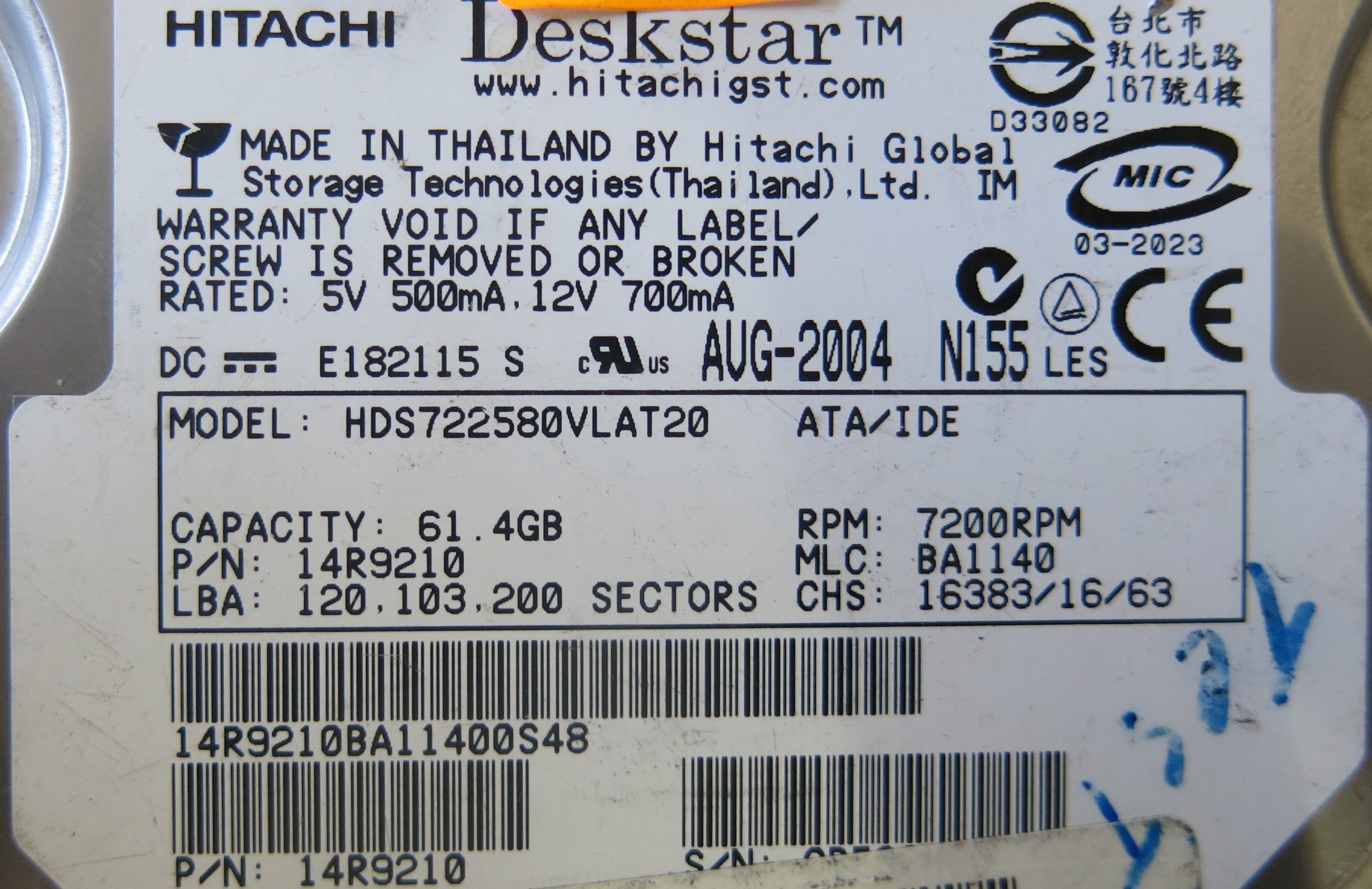 HITACHI HDS72250VLAT20 F 08K1978 01 PCB