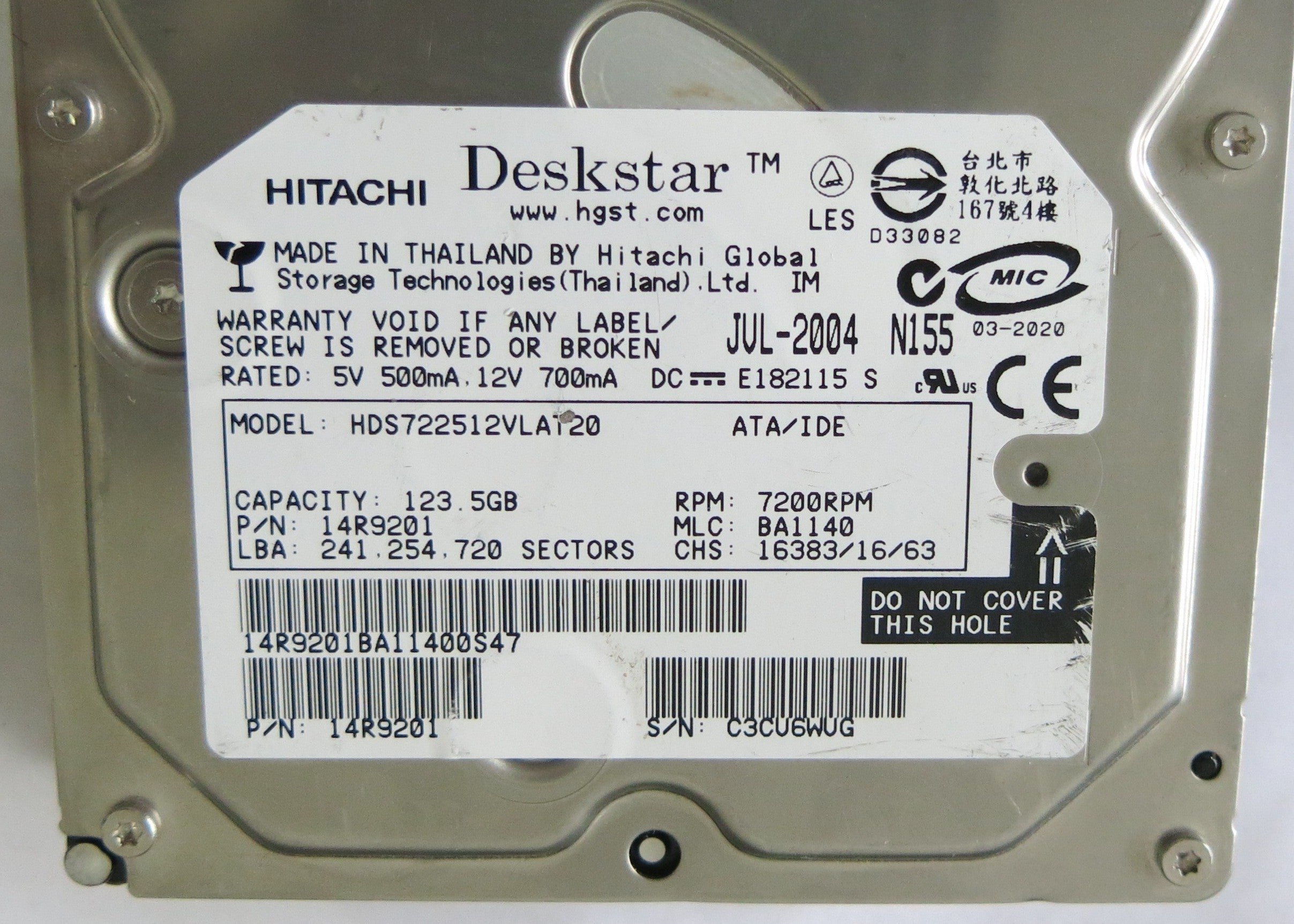 HITACHI HDS722512VLA120 P/N 14R9201 F 08K1978 PCB