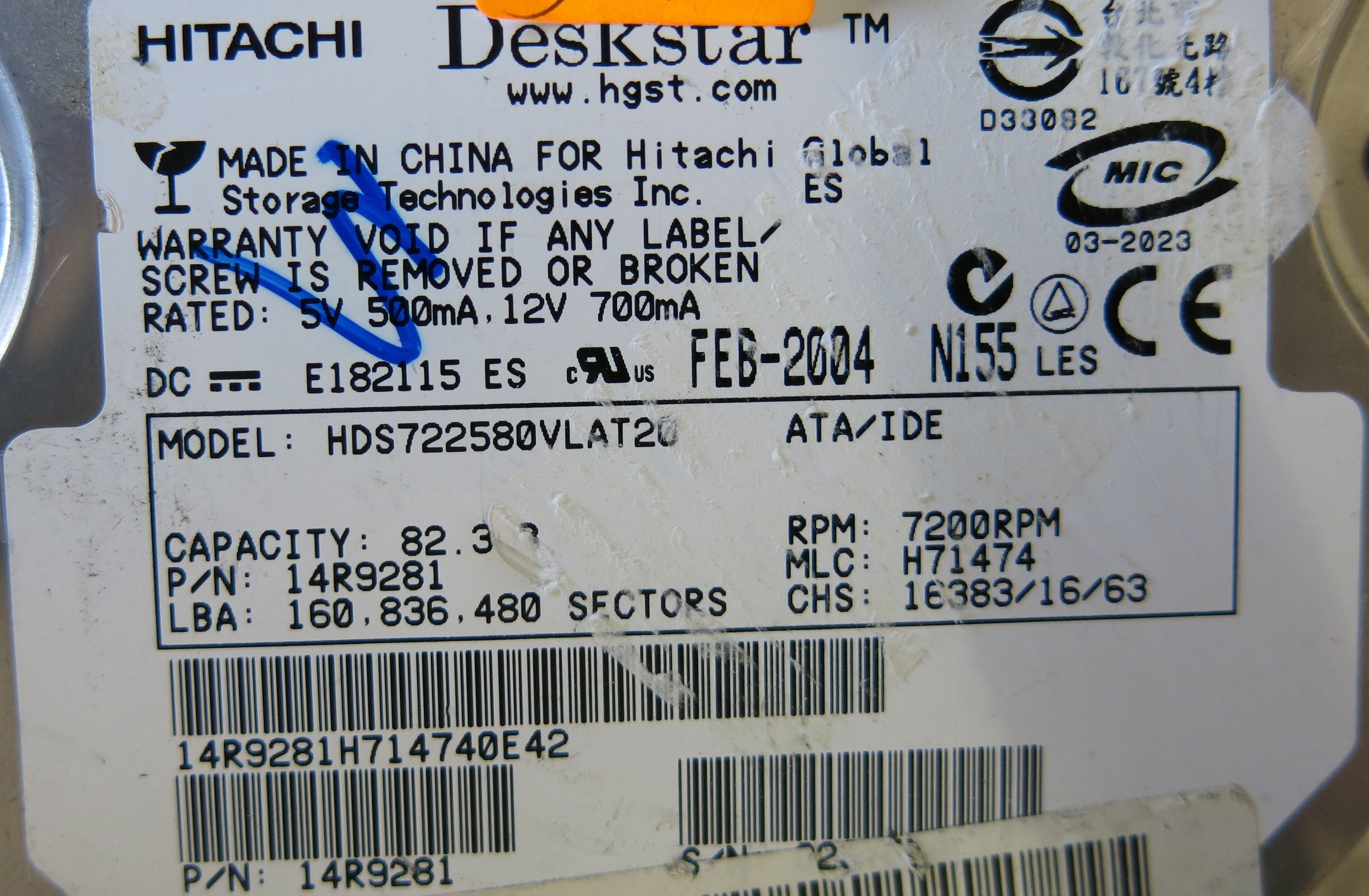 HITACHI HDS722580VLAT20 F 08K1978 01 PCB