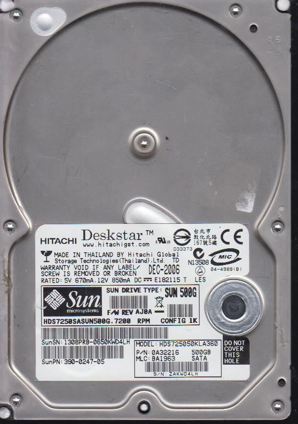 HDS725050360, P/N 0A32216,500GB 3,5