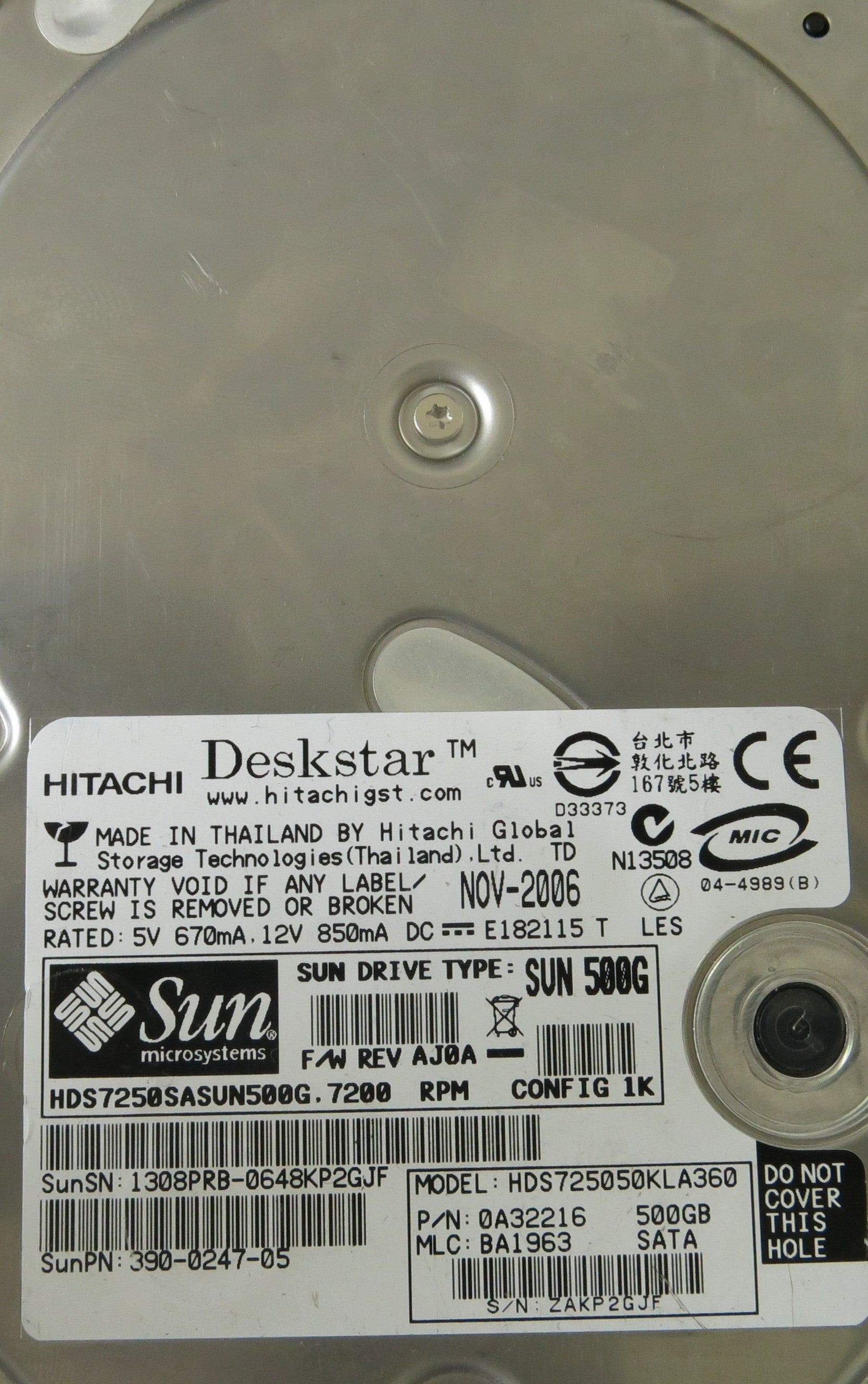HITACHI HDS725050KLA360 P/N 0A32216 B 0A31169 01 PCB