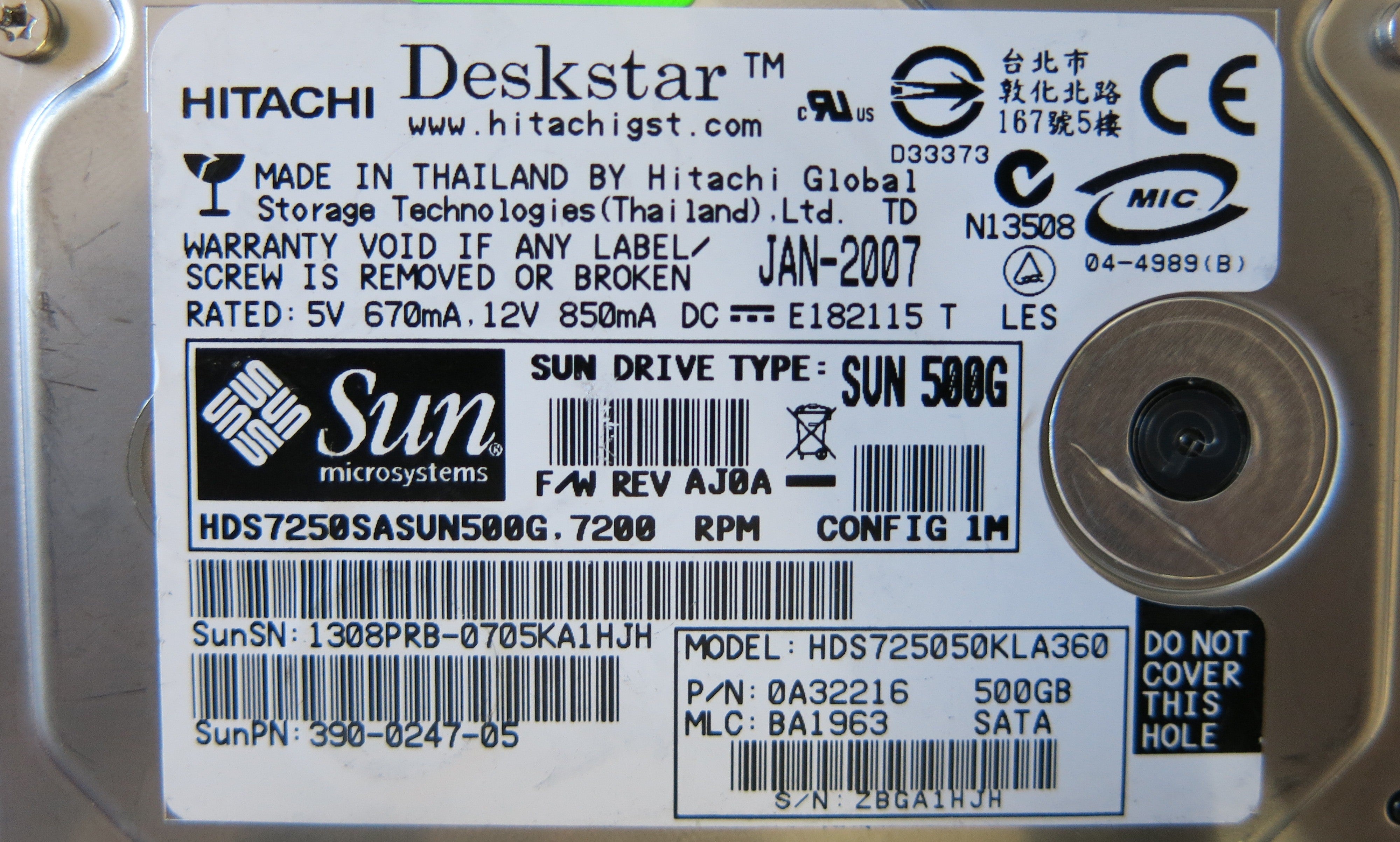 HITACHI HDS725050KLA360 P/N 0A32216 F 0A31169 01 PCB