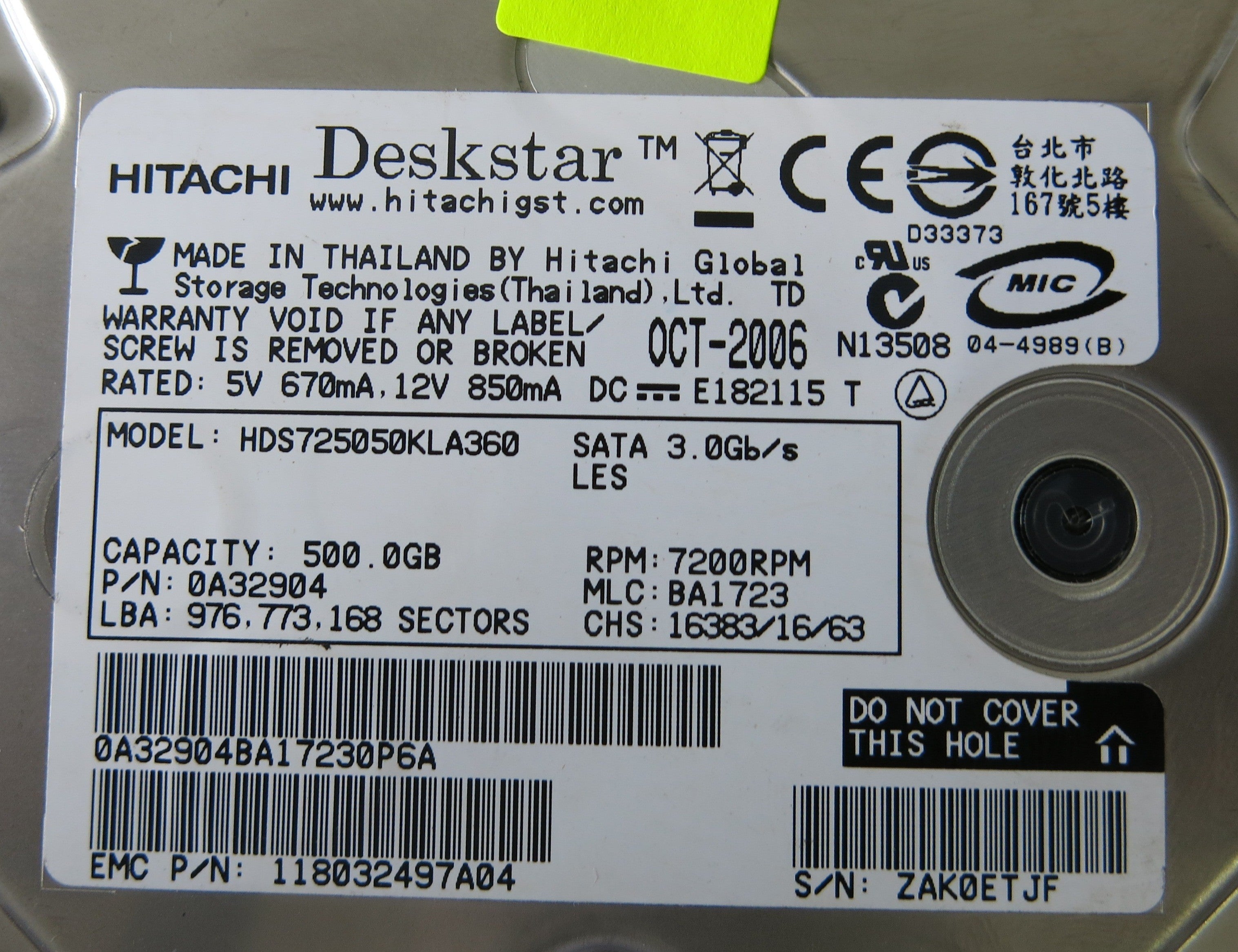 HITACHI HDS725050KLA360 P/N 0A32904 B 0A31169 01 PCB
