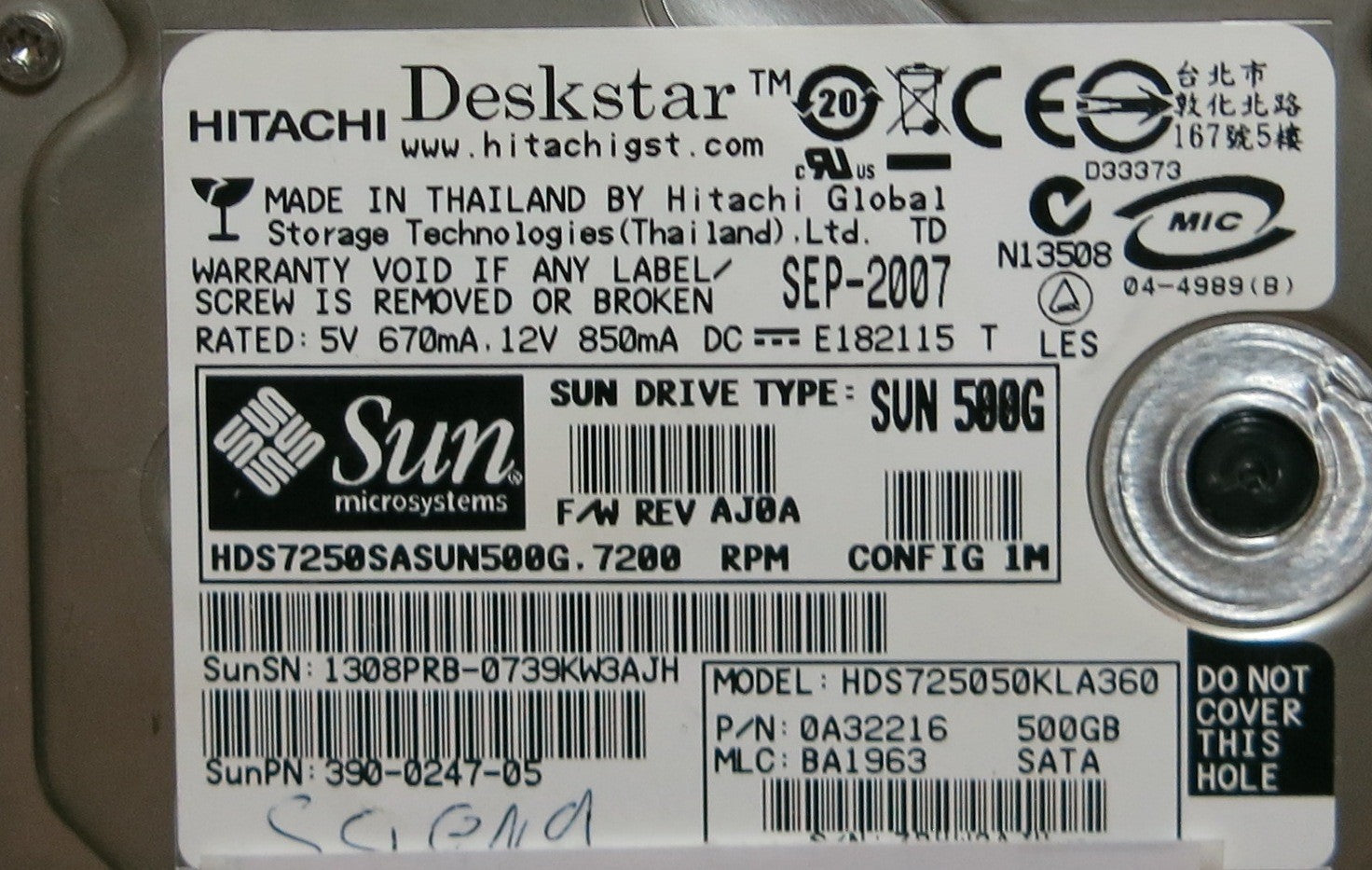 HITACHI HDS725050KLA360,  PCB