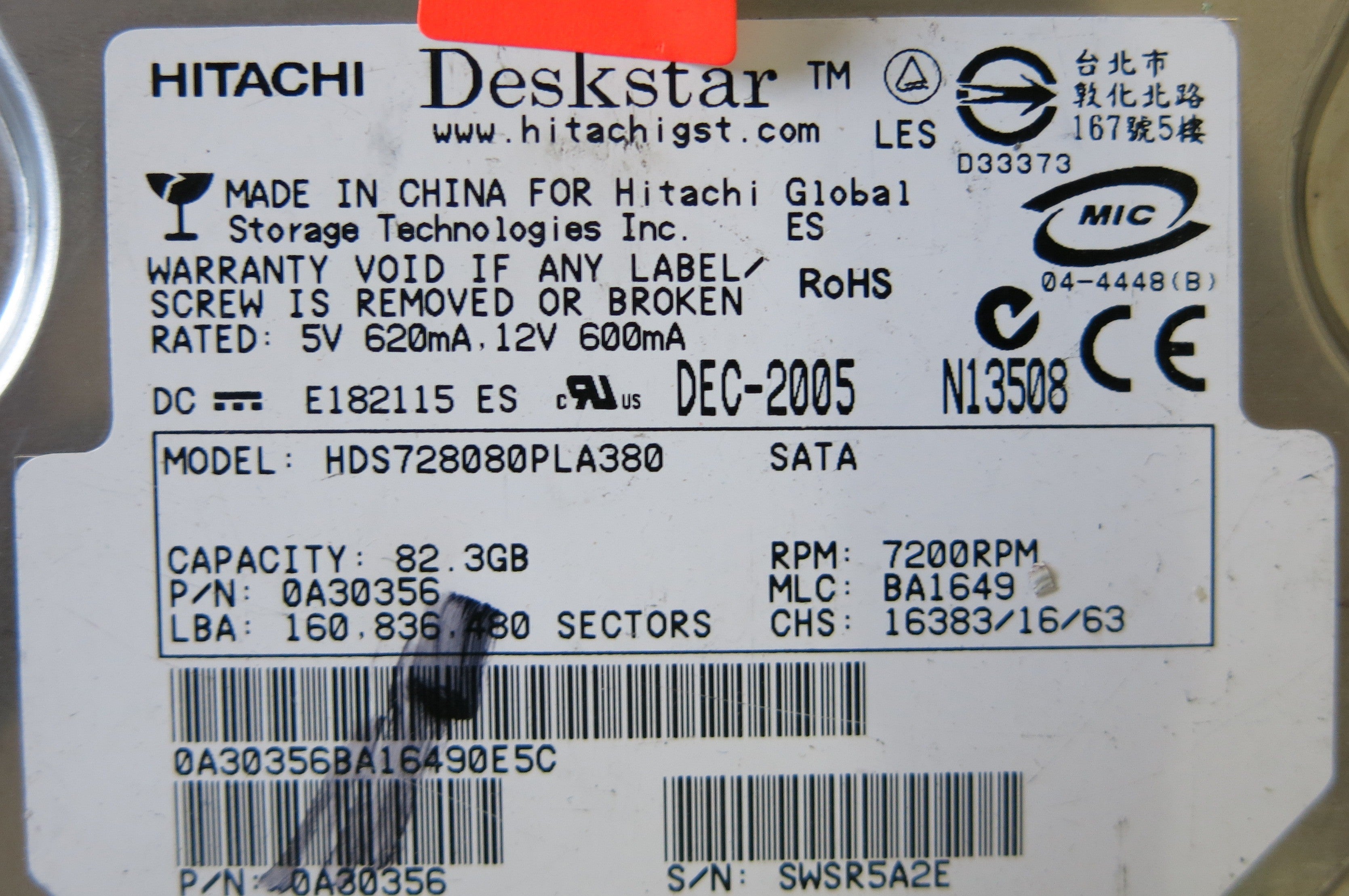 HITACHI HDS728080PLA380 F 0A30363 01 PCB