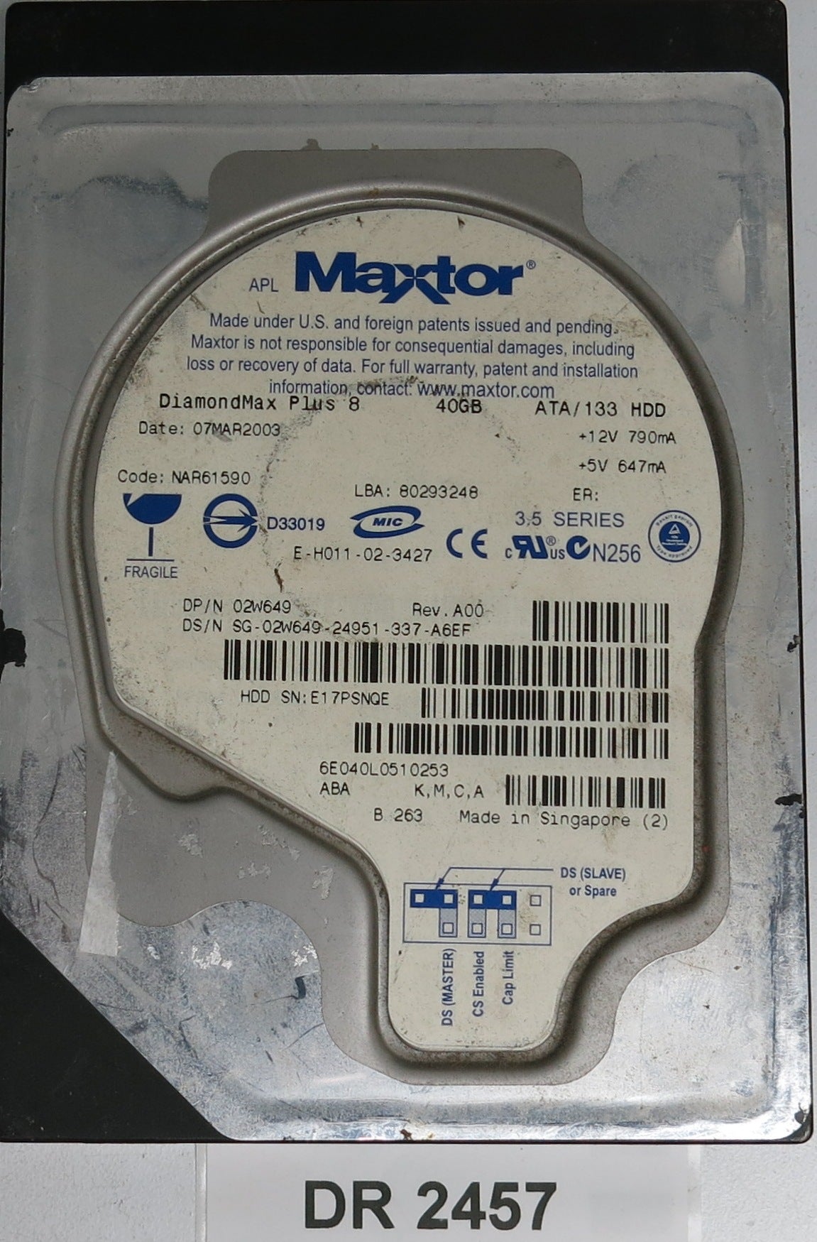 6E040L0510253,  Serial:E17PSNQE,  40GB 3.5,  PCB :301548100- REV A