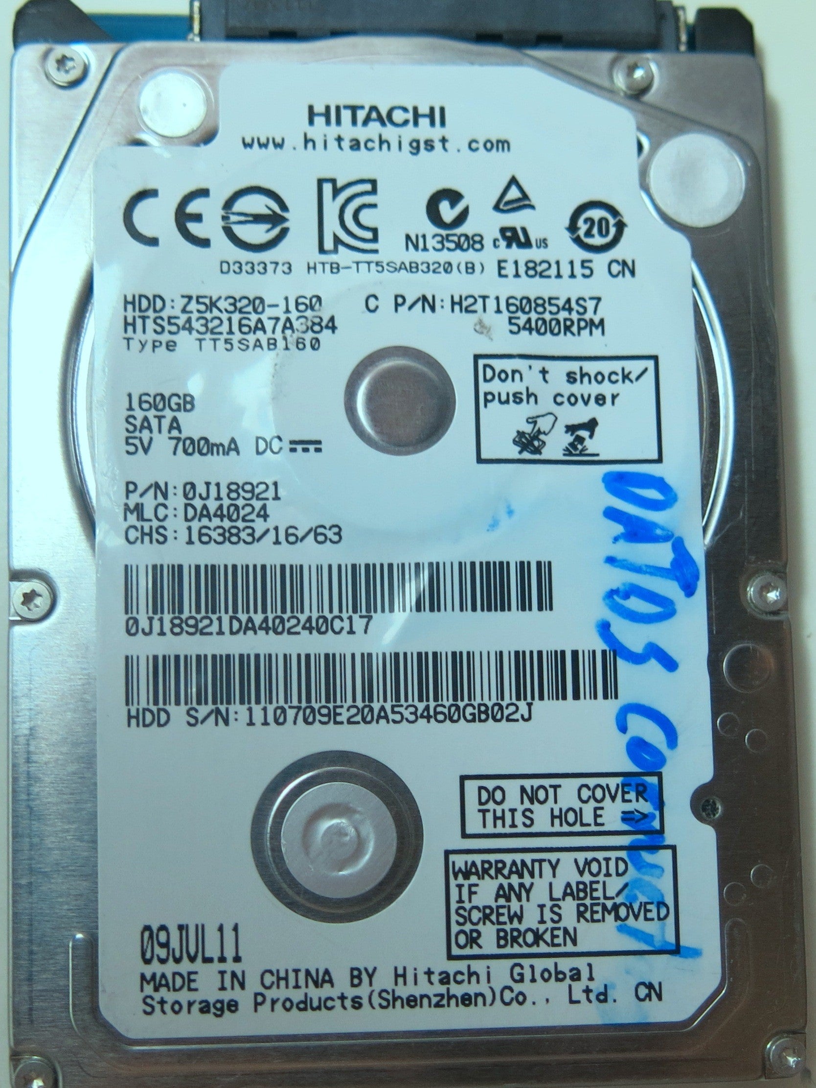 HTD543216A7A384 PCB: 220 0A90269 01 SERIAL NUMBER: 110709E20A53460GB02J DCM DA4024 160GB