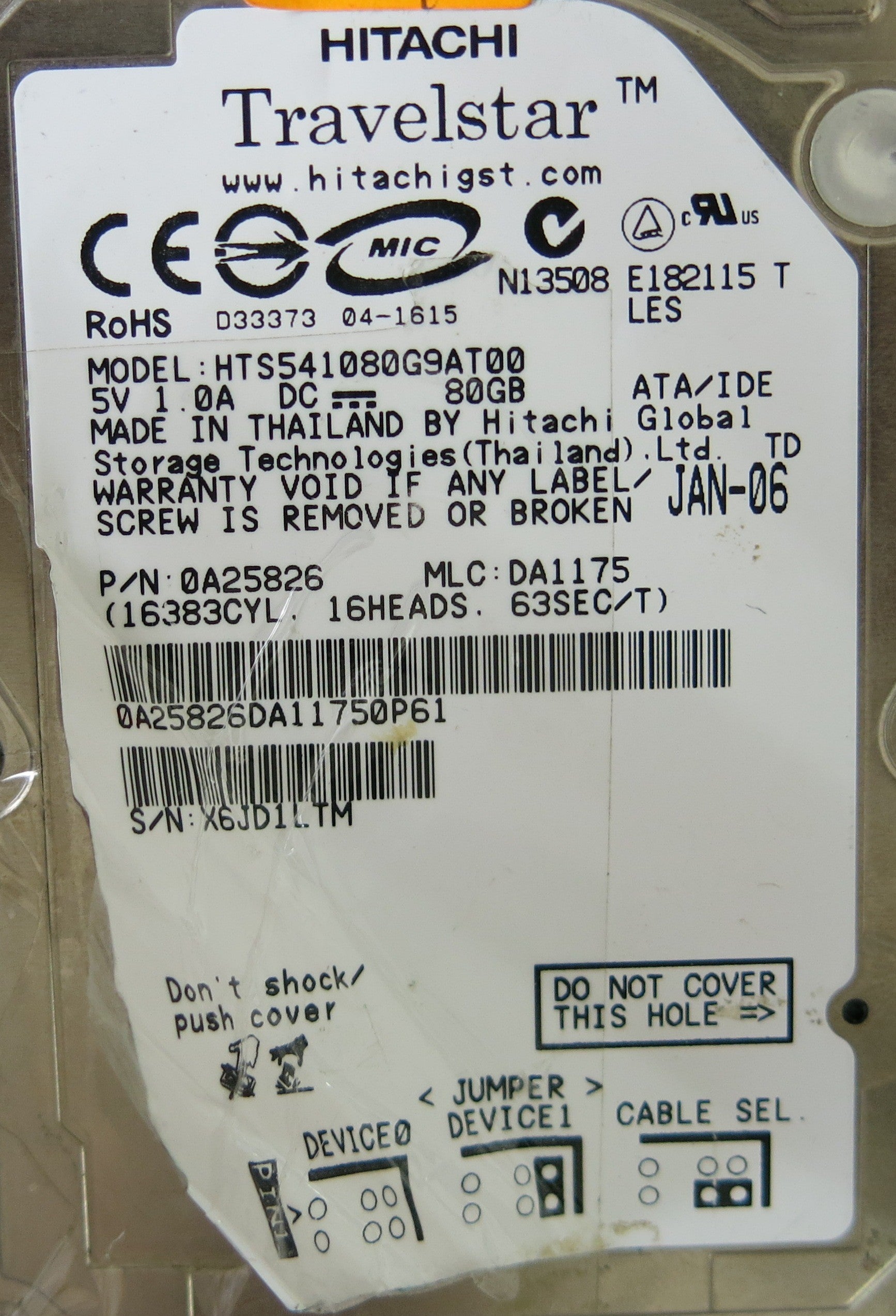 HITACHI HTS541080G9AT00 P/N 0A25826 3200A21010 01 PCB