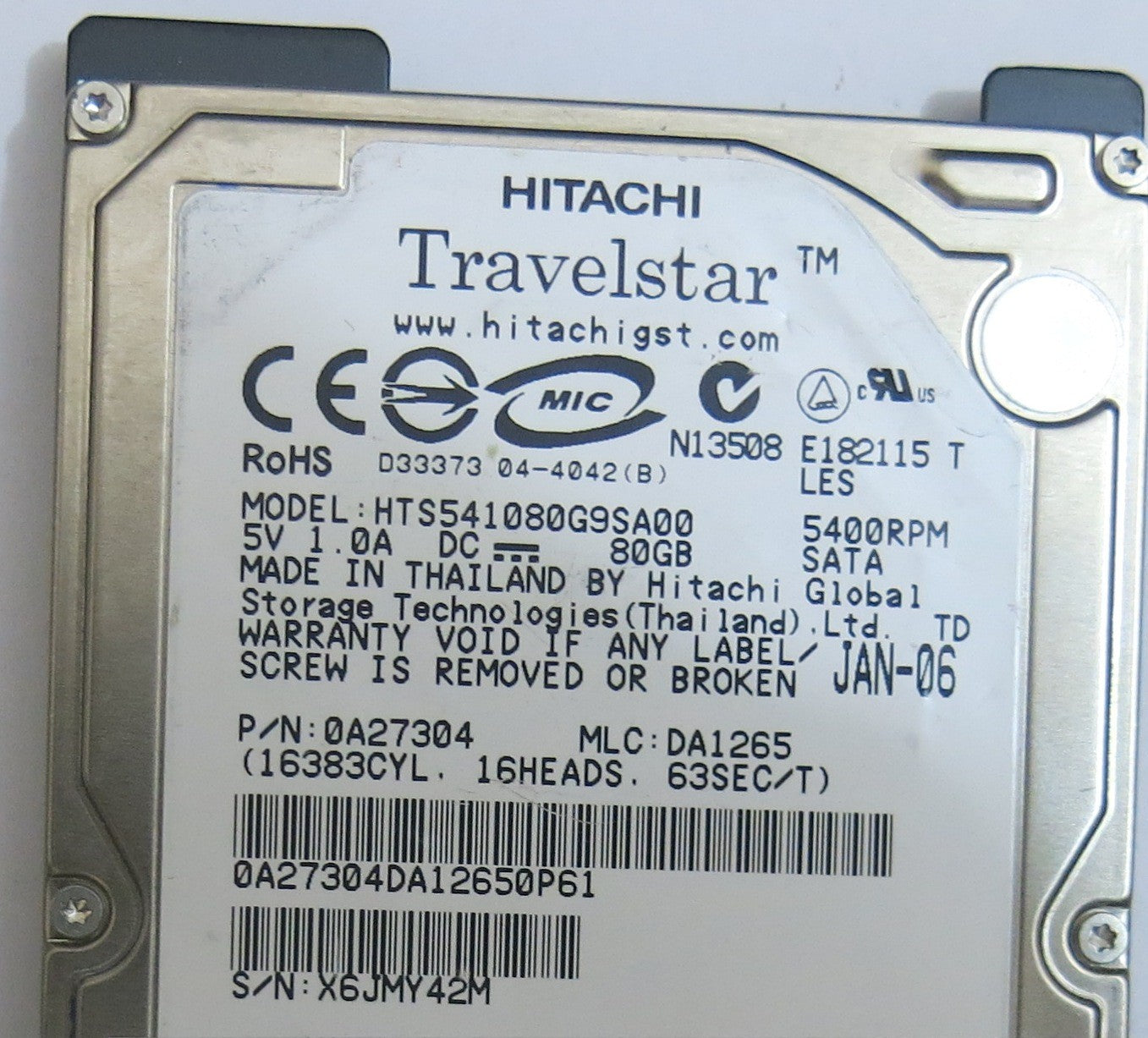HITACHI HTS541080G9SA00 MLC DA1265 320 0A25182 01 PCB