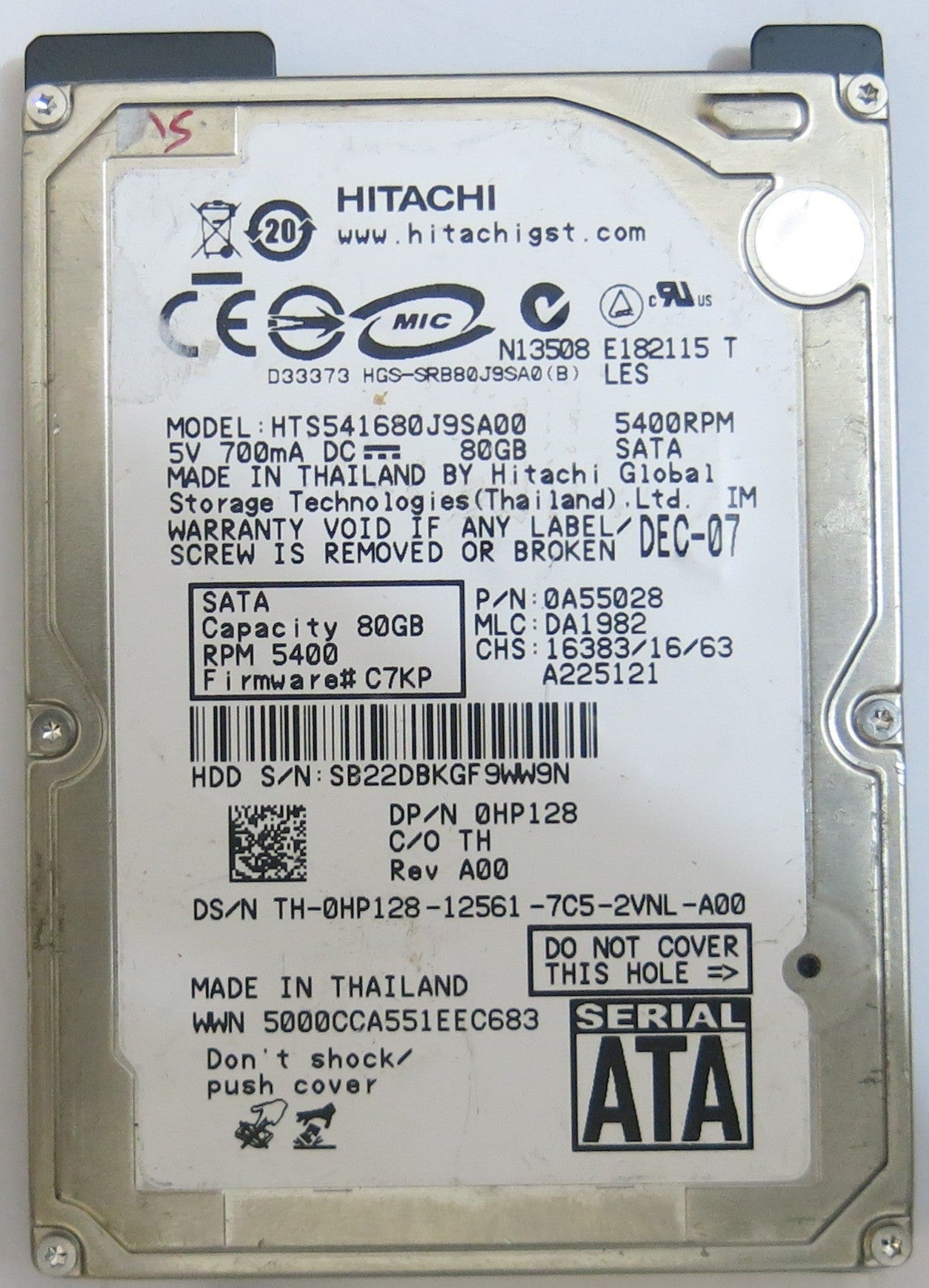 HITACHI HTS541680J9SA00 MLC DA1982 220 0A52018 01 PCB