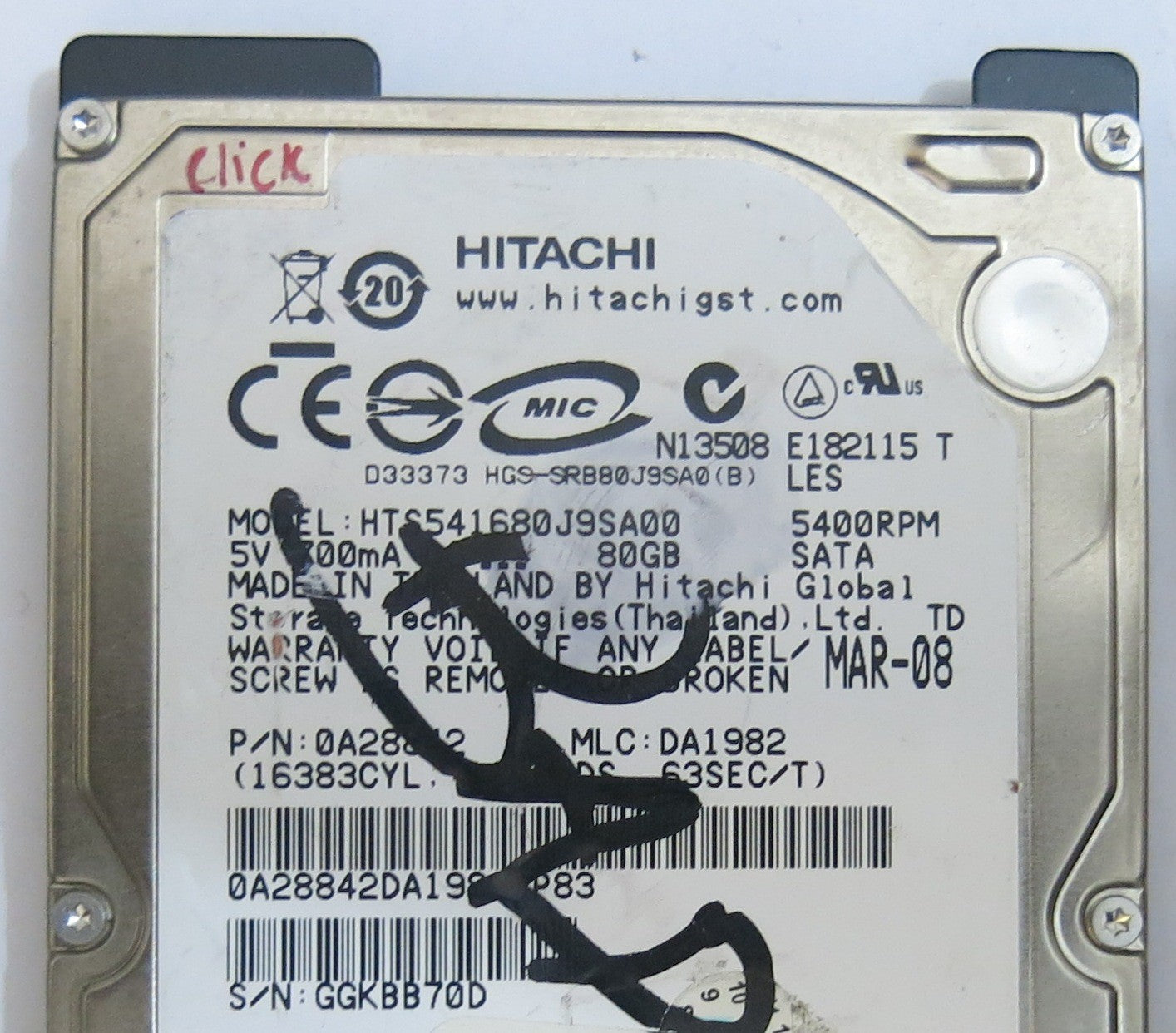 HITACHI HTS541680J9SA00 MLC DA1982 220 0A52018 01 PCB