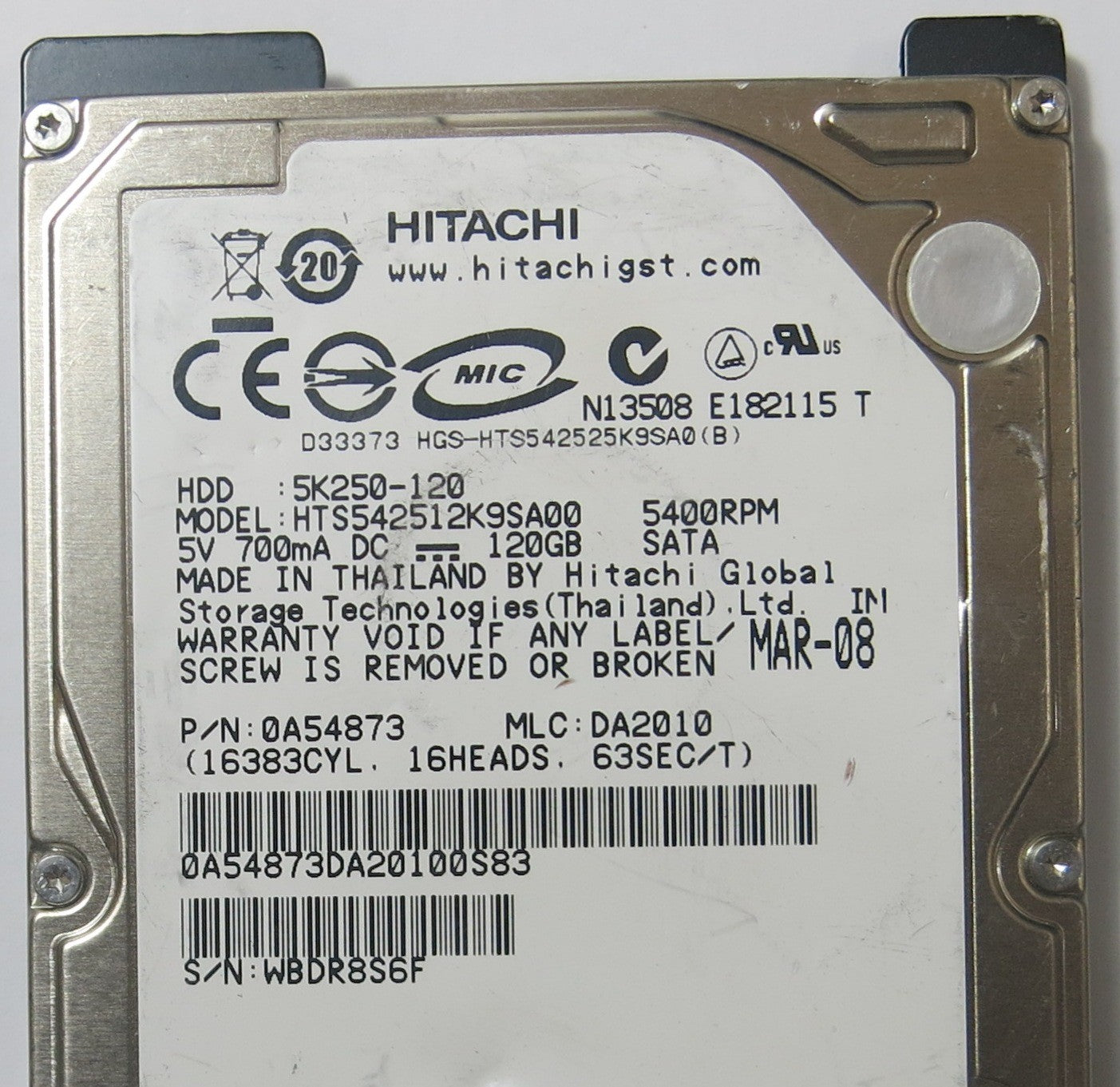 HITACHI HTS542512K9SA00 MLC DA2010 220 0A90002 01 PCB