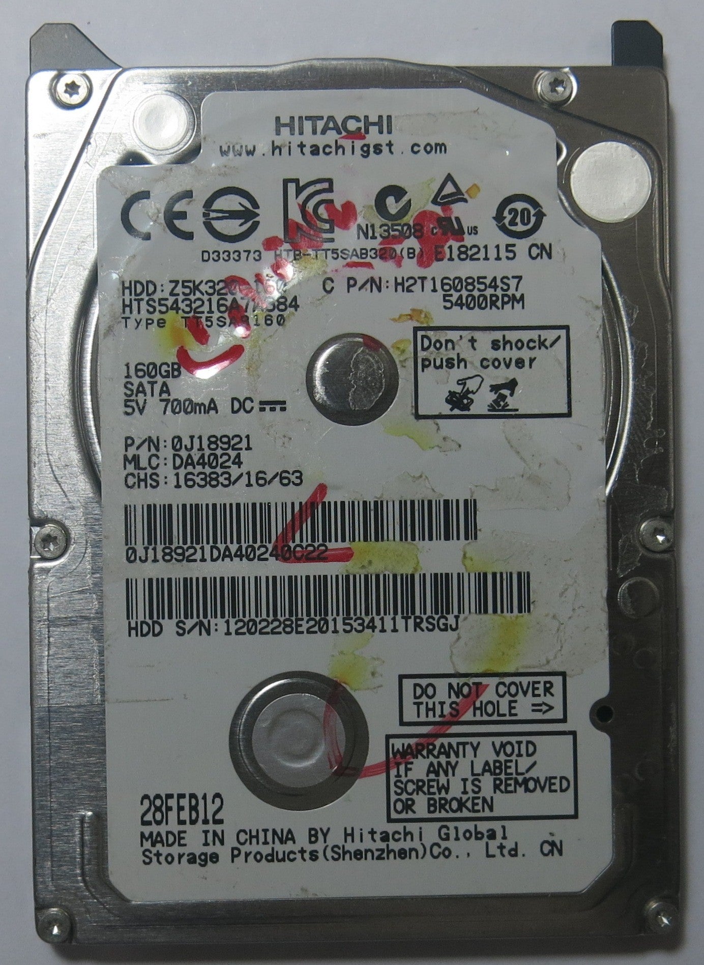 HITACHI HTS543216A7A384 MLC DA4024 220 0A90269 01 PCB