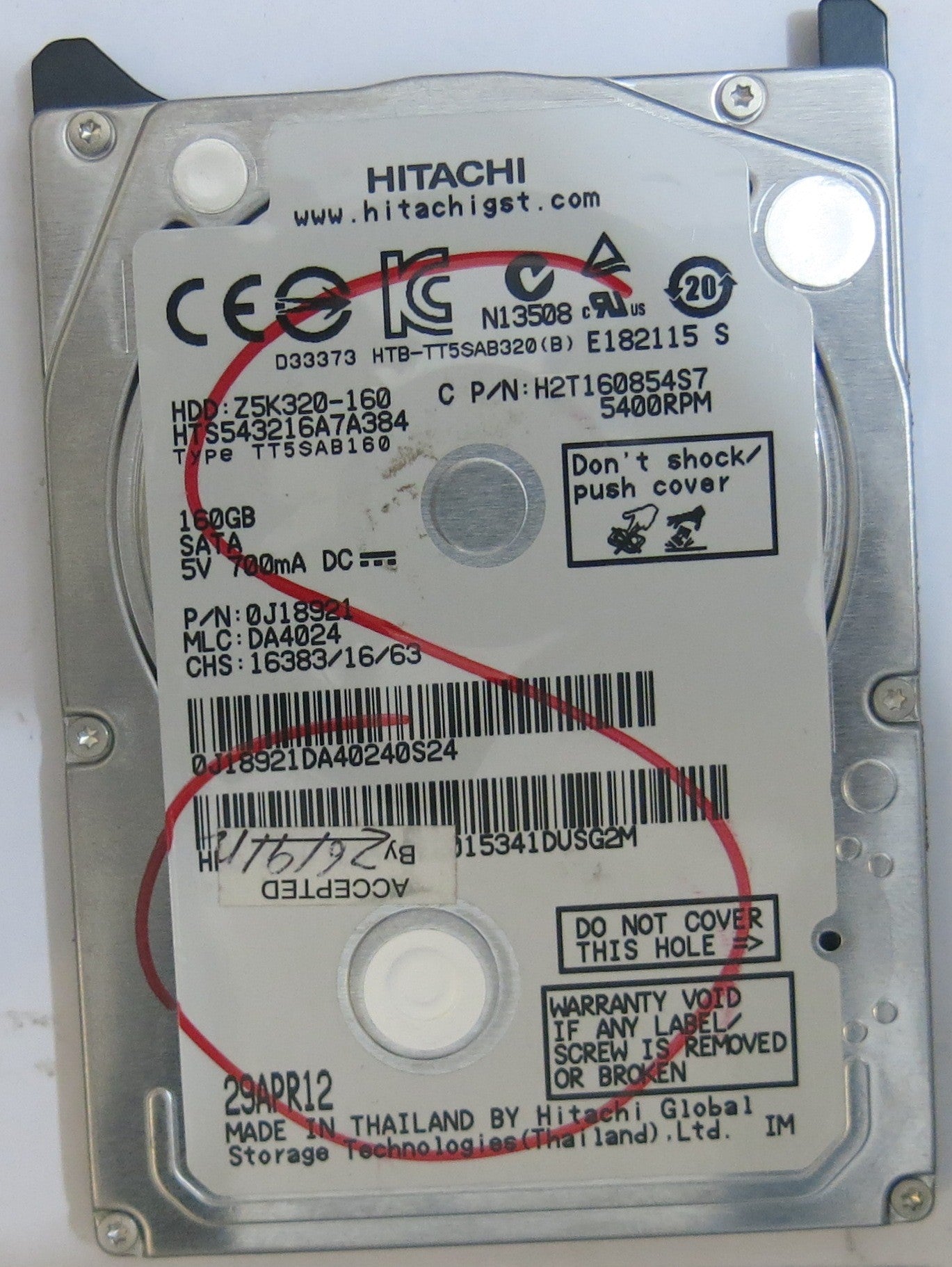 HITACHI HTS543216A7A384 MLC DA4024 220 0A90269 01 PCB