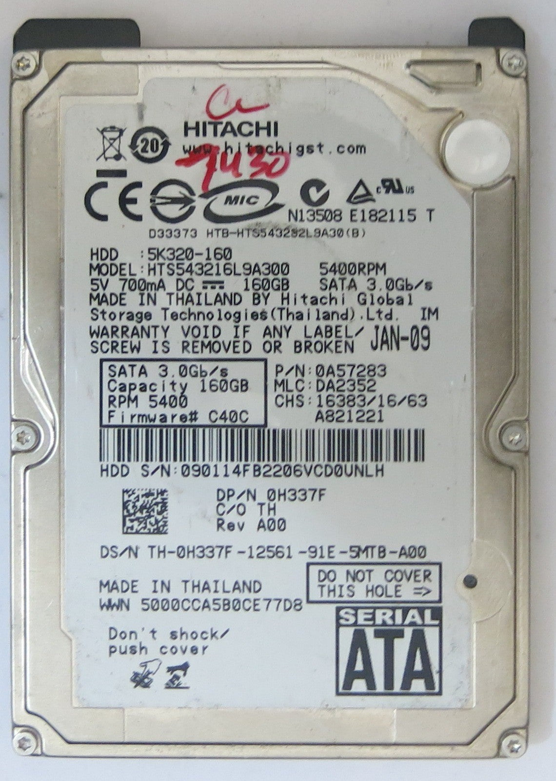 HITACHI HTS543216L9A300 MLC DA3252 220 0A90002 01 PCB