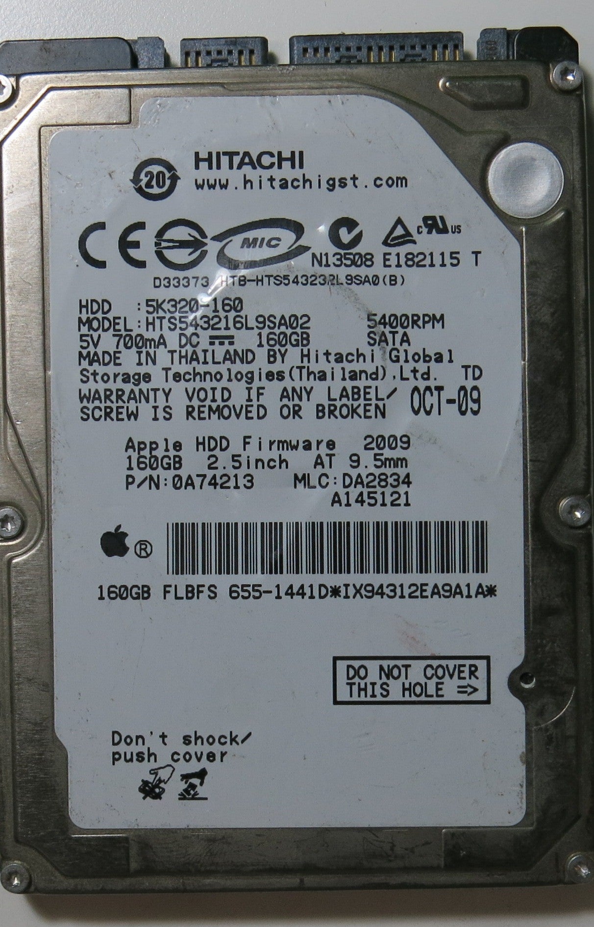 HTS543216L9SA02 PN 0A74213FW DA2834 160.GB