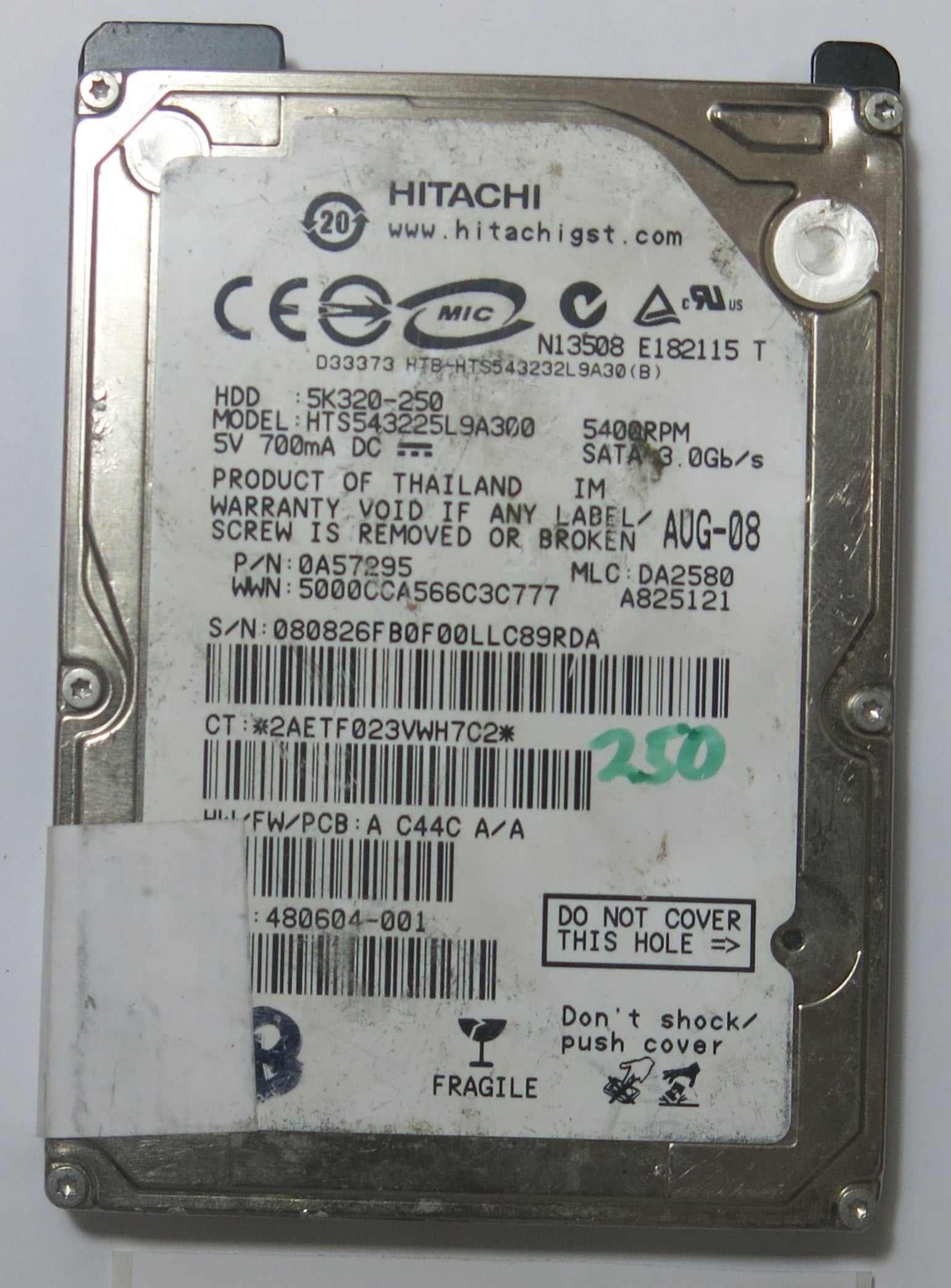 HITACHI  HTS543225L9A300 MLCDA2580 220 0A90002 01 PCB