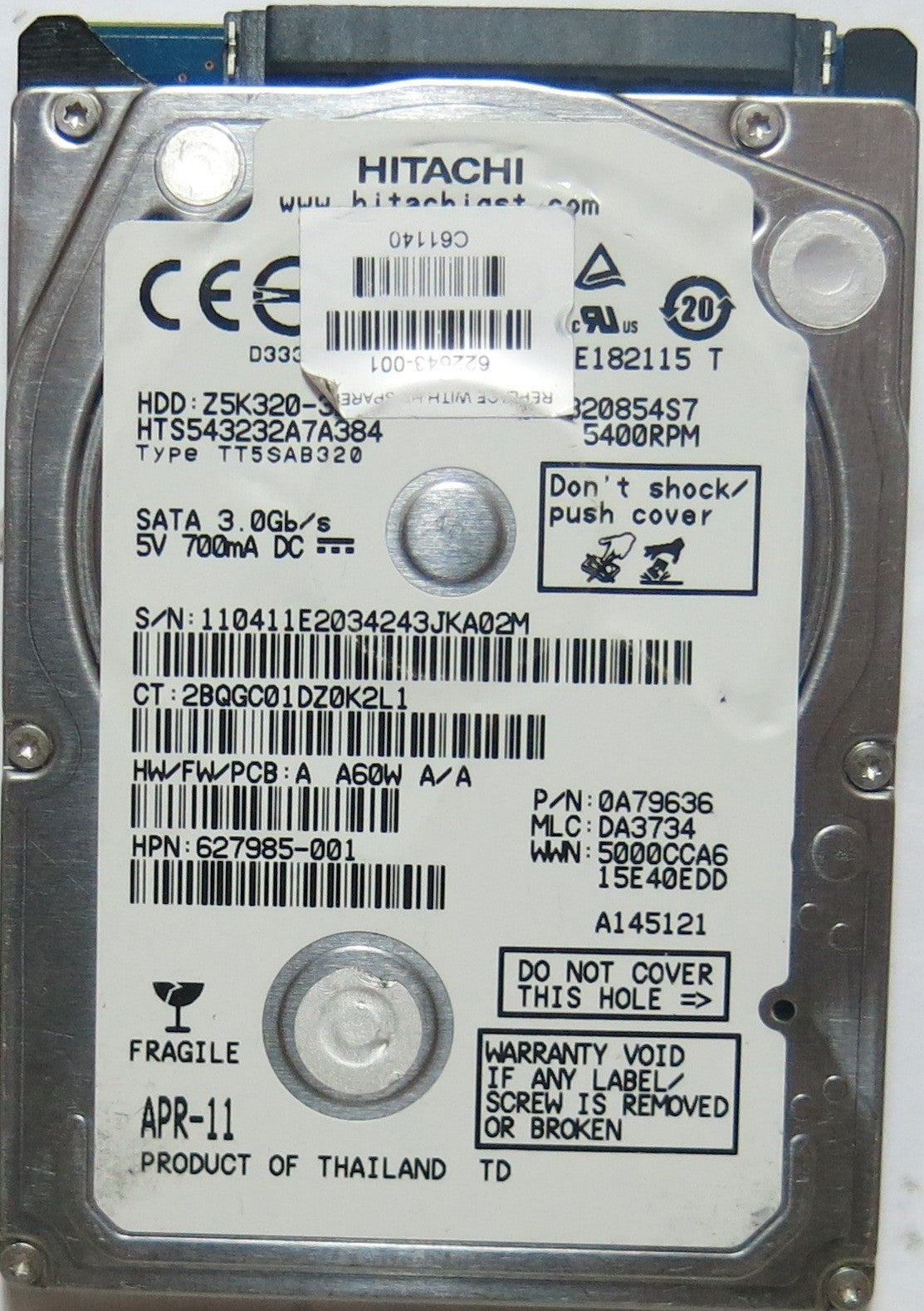 HTS543232A7A384 PN 0A79636FW DA3734 320,GB