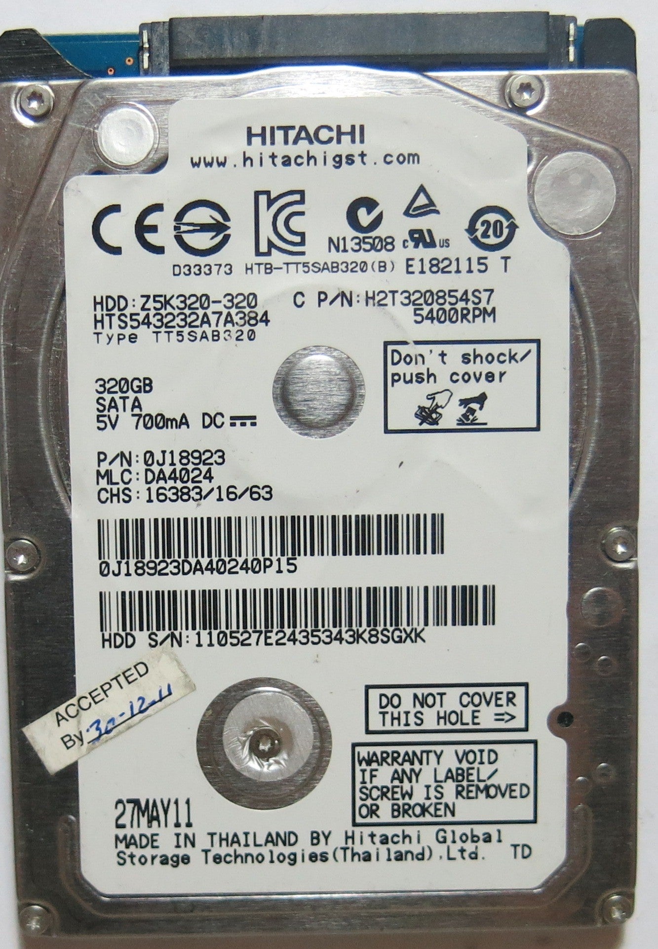 HITACHI HTS543232A7A384 PN OJ18923FW DA4024 320,GB