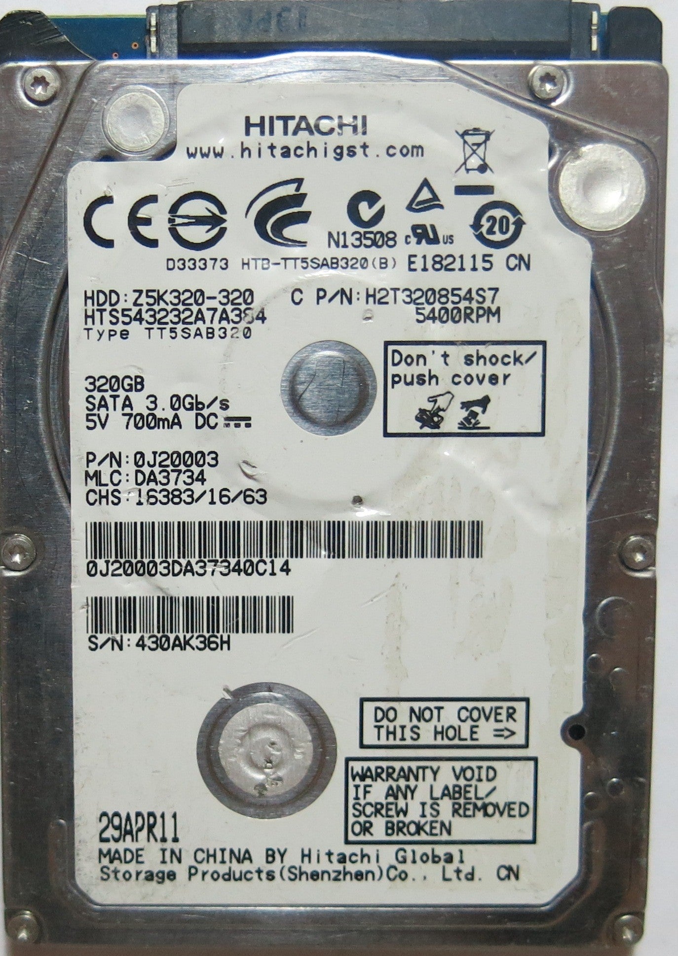 HTS543232A7A384 PN OJ20003FW DA3734 320,GB