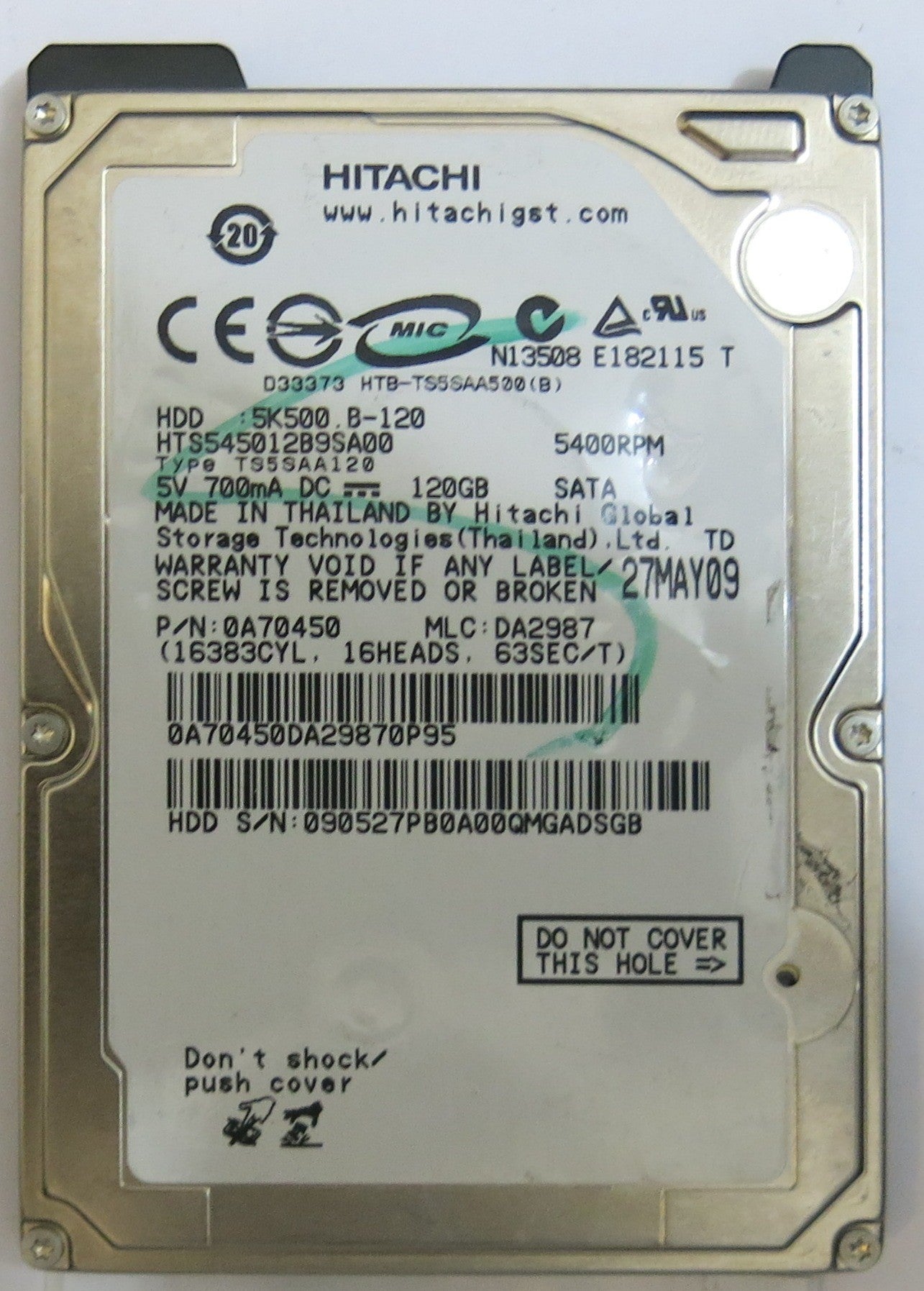 HITACHI HTS545012B9SA00 MLC DA2987 220 0A90161 01 PCB