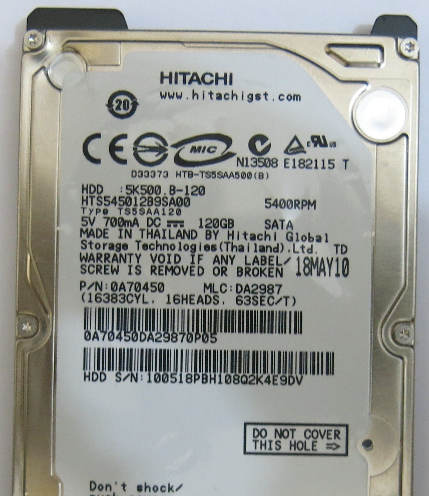 HITACHI HTS545012B9SA00 MLC DA2987 220 0A90161 01 PCB